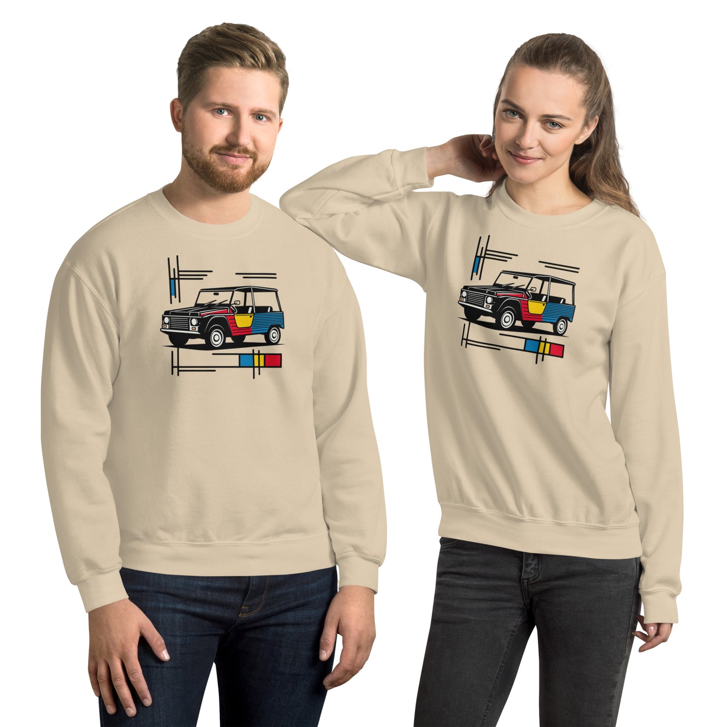 Mondriaan Sweatshirt – Citroën Méhari | Warm, Speels & Tijdloos Design