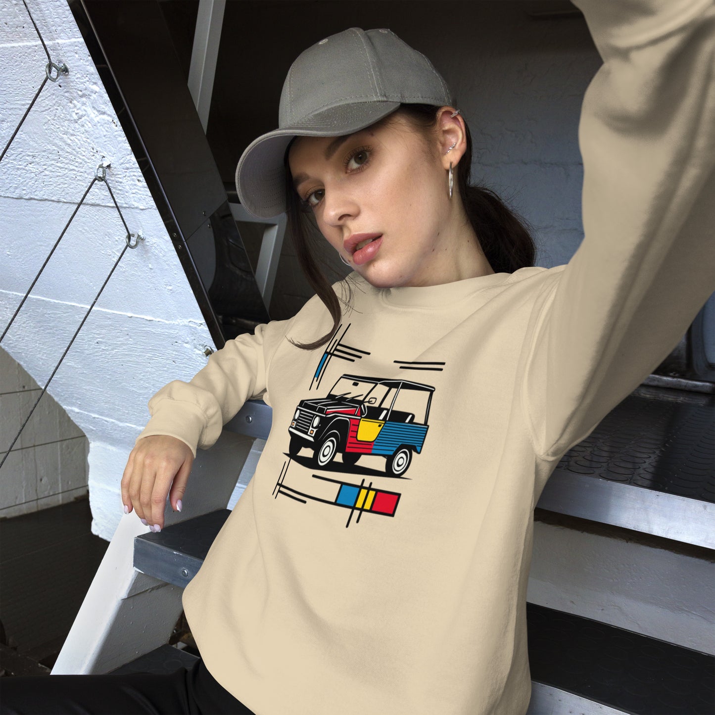 Mondriaan Sweatshirt – Citroën Méhari | Warm, Speels & Tijdloos Design