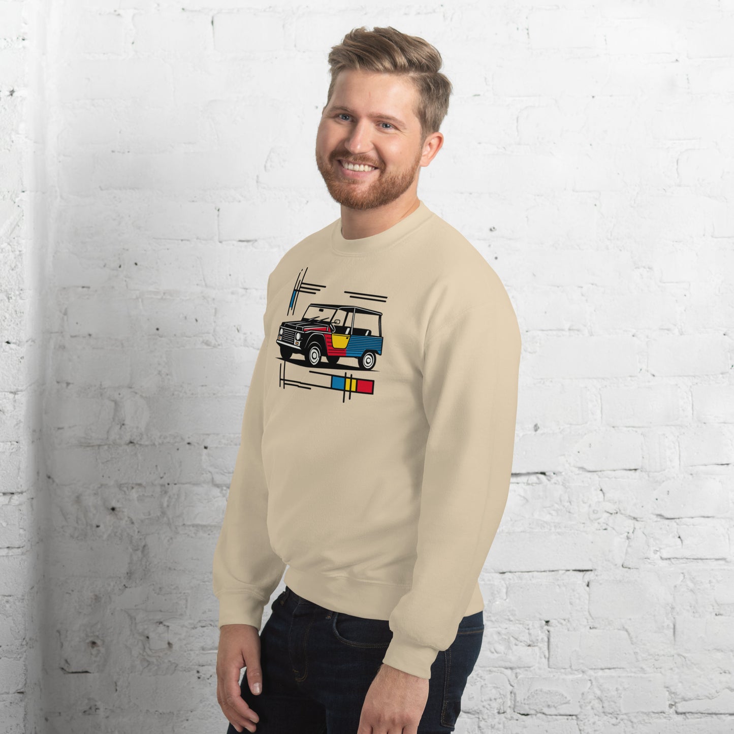Mondriaan Sweatshirt – Citroën Méhari | Warm, Speels & Tijdloos Design
