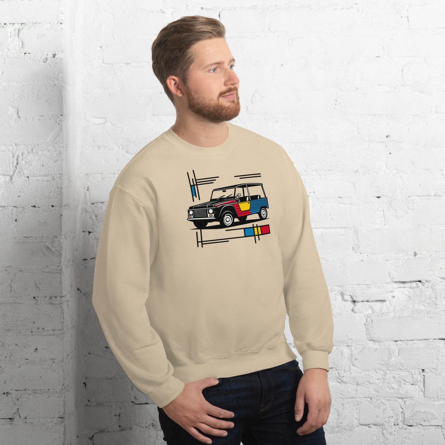 Mondriaan Sweatshirt – Citroën Méhari | Warm, Speels & Tijdloos Design