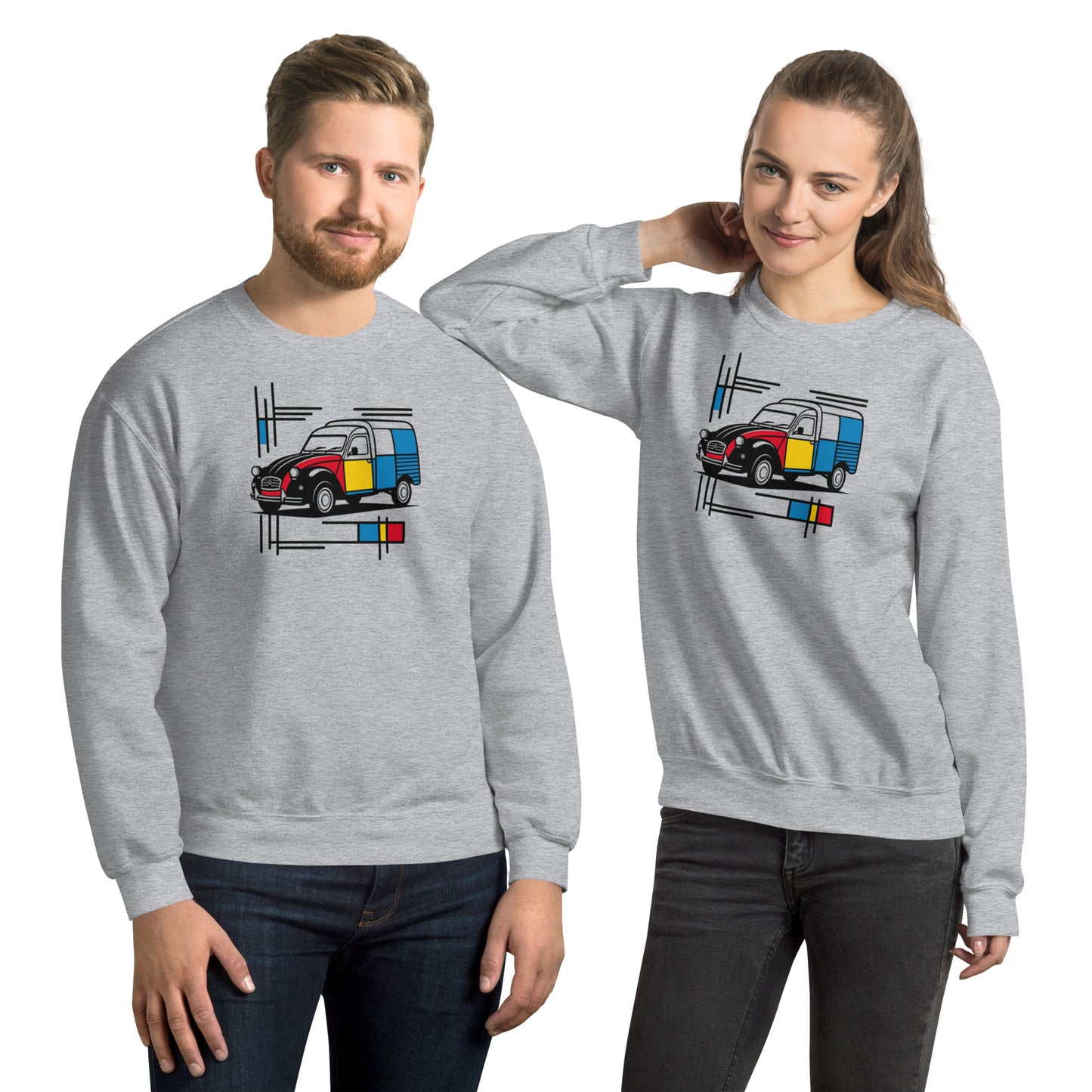Mondrian Sweatshirt – Citroën 2CV Fourgonnette | Warm unisex design with artistic flair