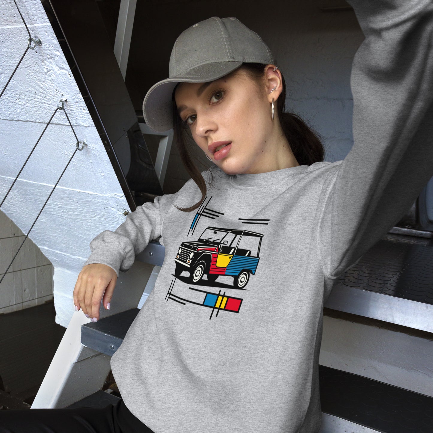 Mondriaan Sweatshirt – Citroën Méhari | Warm, Speels & Tijdloos Design