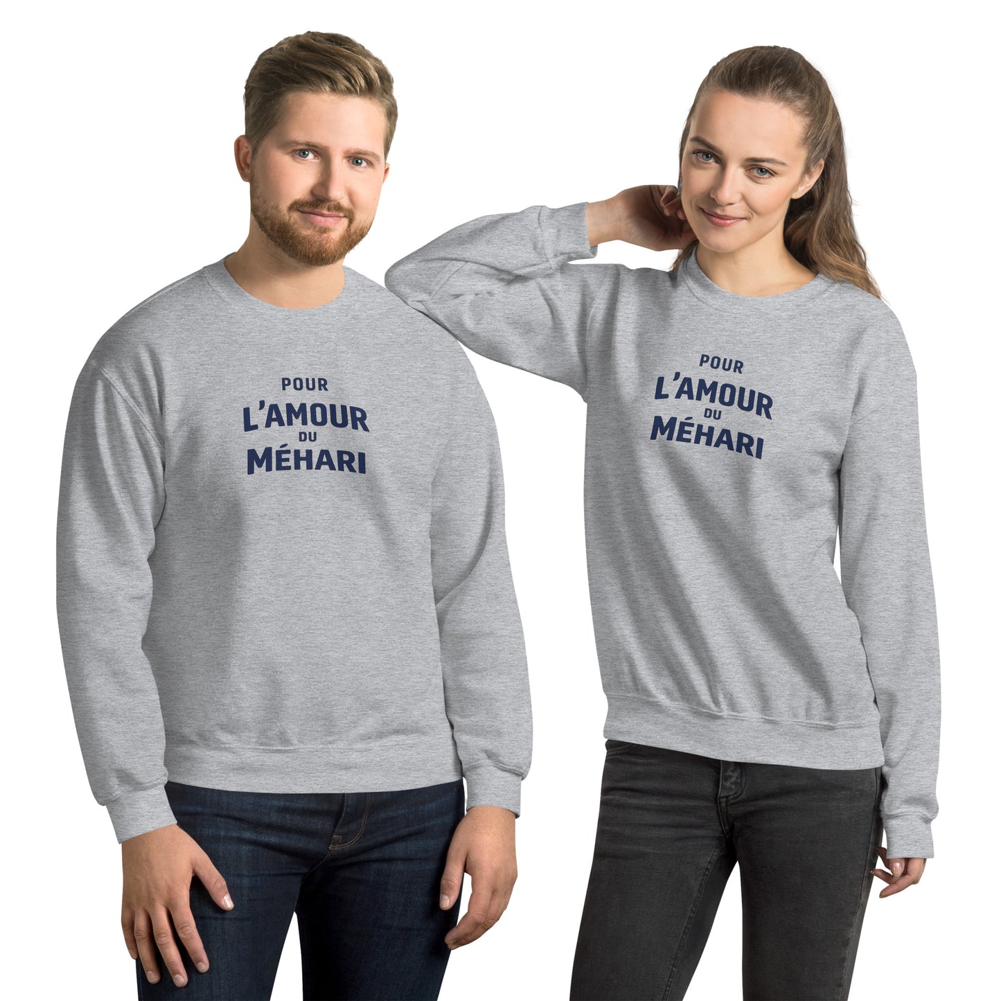 Sweat-shirt « Pour L’Amour du Méhari » – Col rond unisexe avec impression typographique épurée