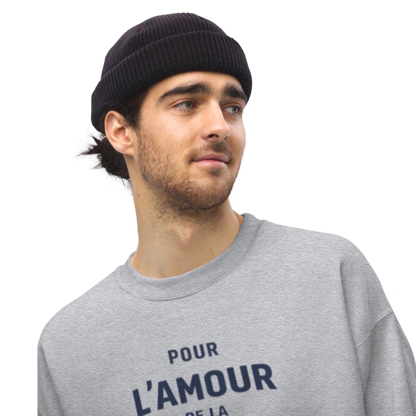Sweatshirt “Pour L’Amour de la 2CV” – Unisex Crewneck met Minimalistische Typografische Print