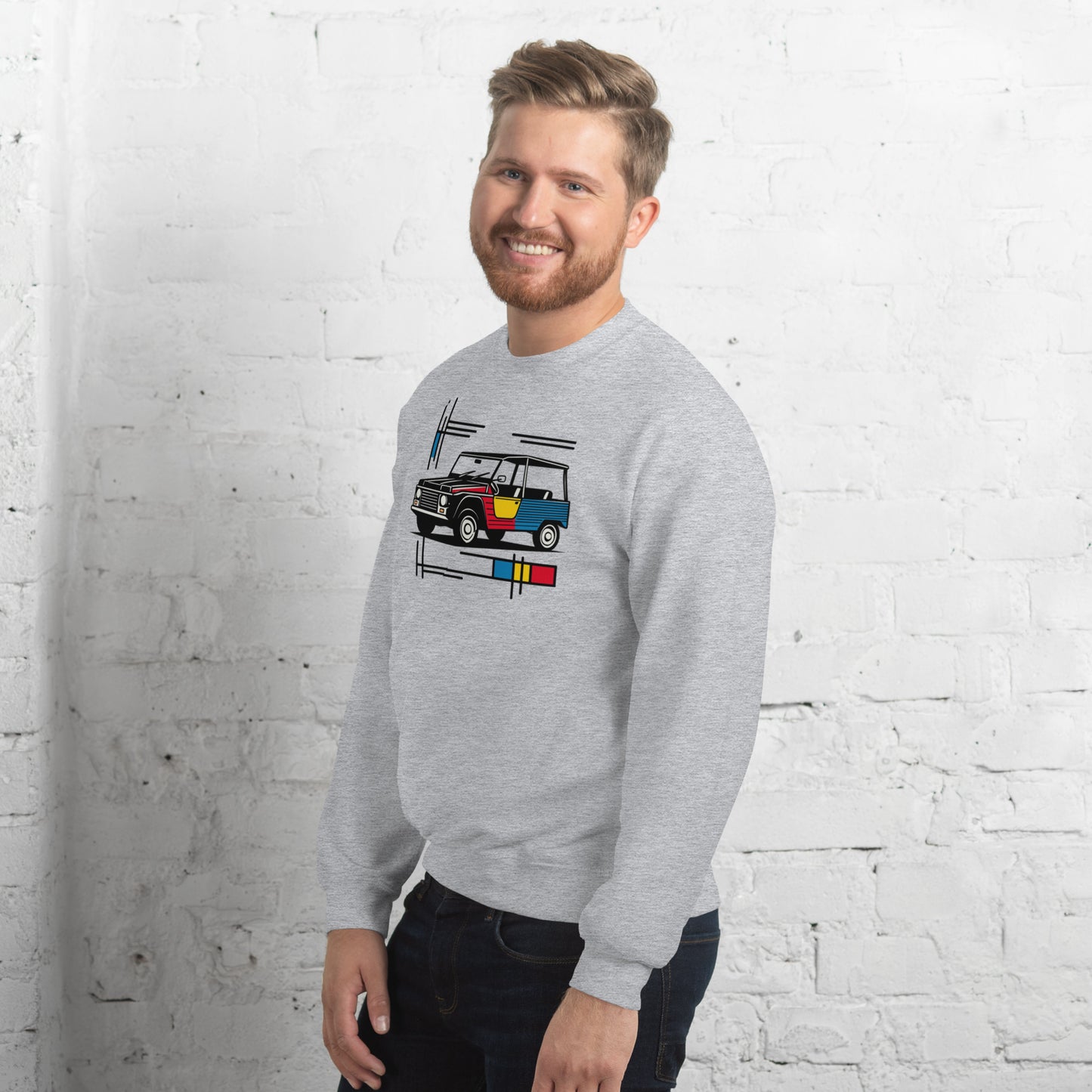 Mondriaan Sweatshirt – Citroën Méhari | Warm, Speels & Tijdloos Design