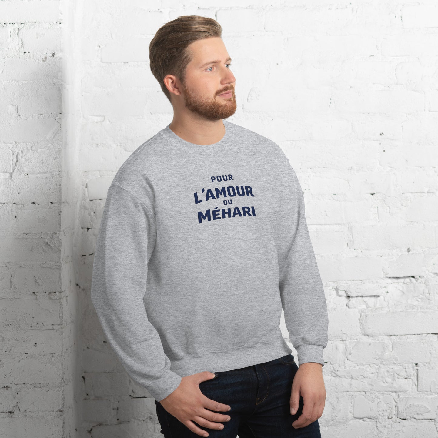 Sweat-shirt « Pour L’Amour du Méhari » – Col rond unisexe avec impression typographique épurée