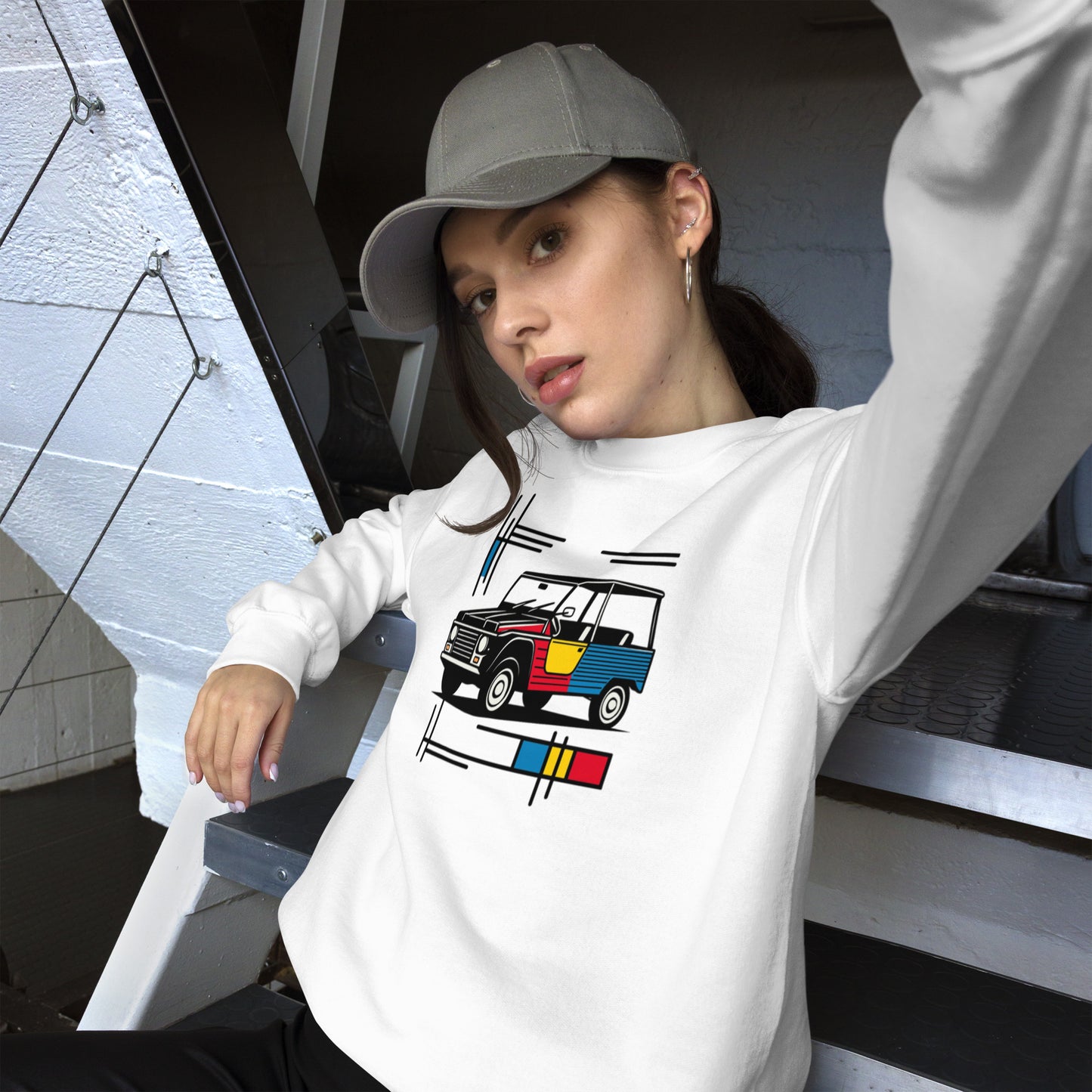 Mondriaan Sweatshirt – Citroën Méhari | Warm, Speels & Tijdloos Design