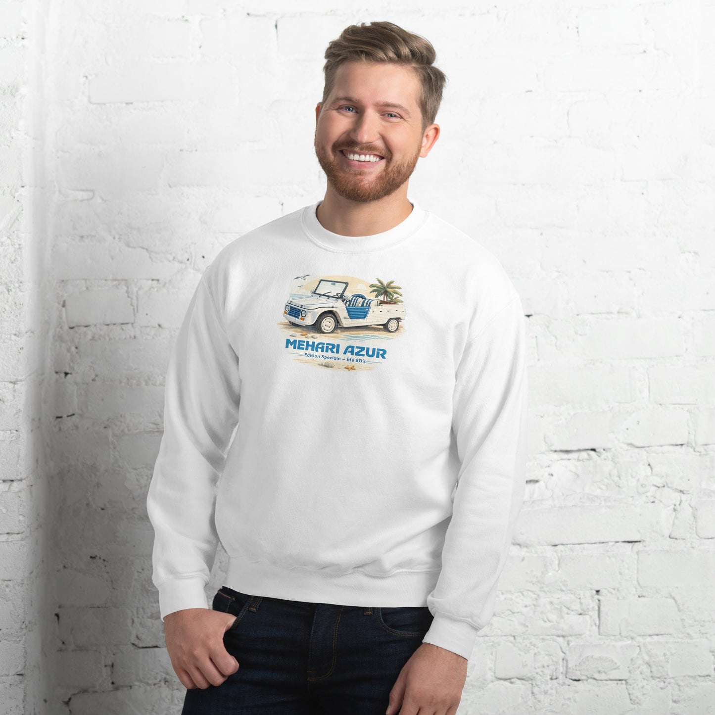 Méhari Azur Sweatshirt – Iconische Strandillustratie | Specials Collectie