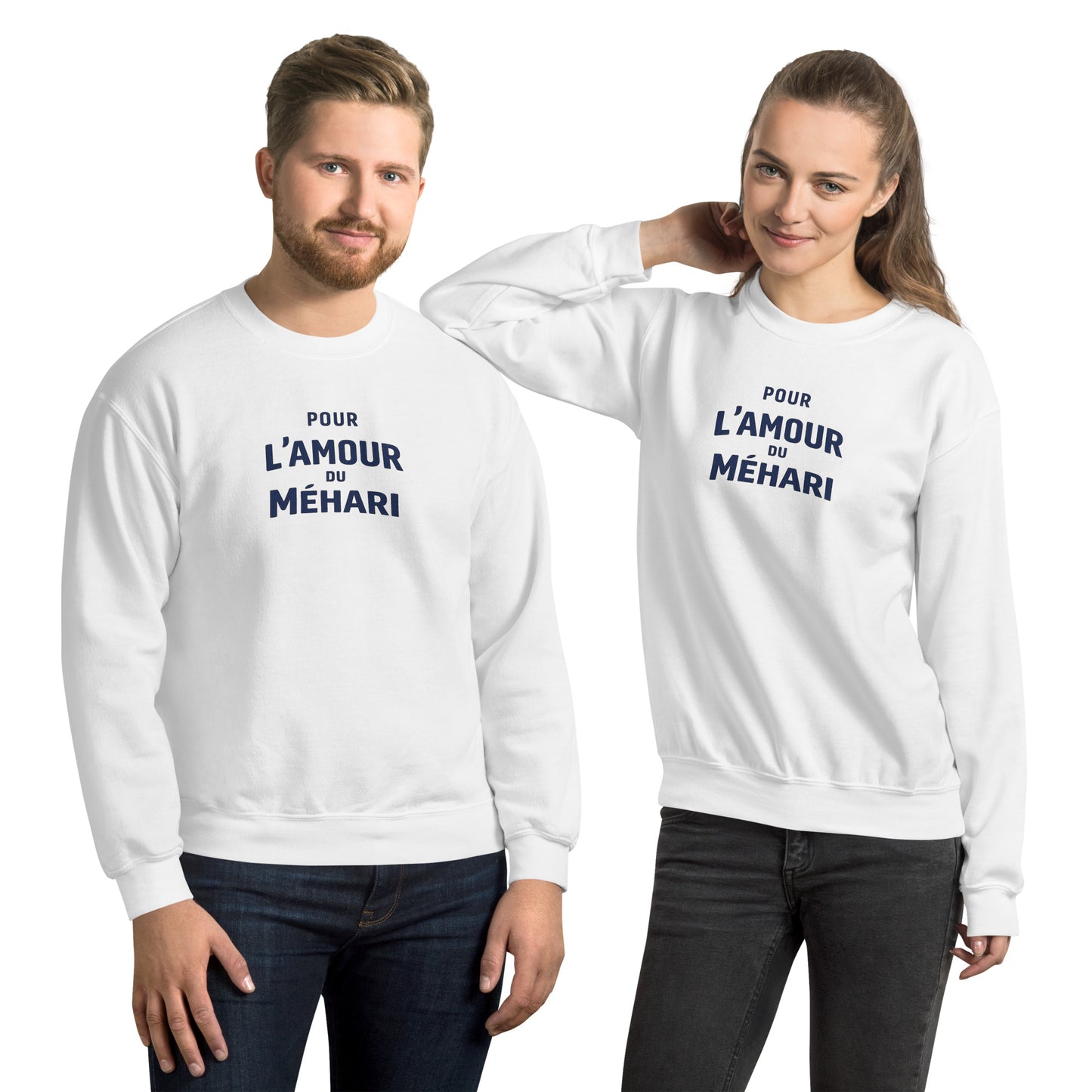 Sweat-shirt « Pour L’Amour du Méhari » – Col rond unisexe avec impression typographique épurée