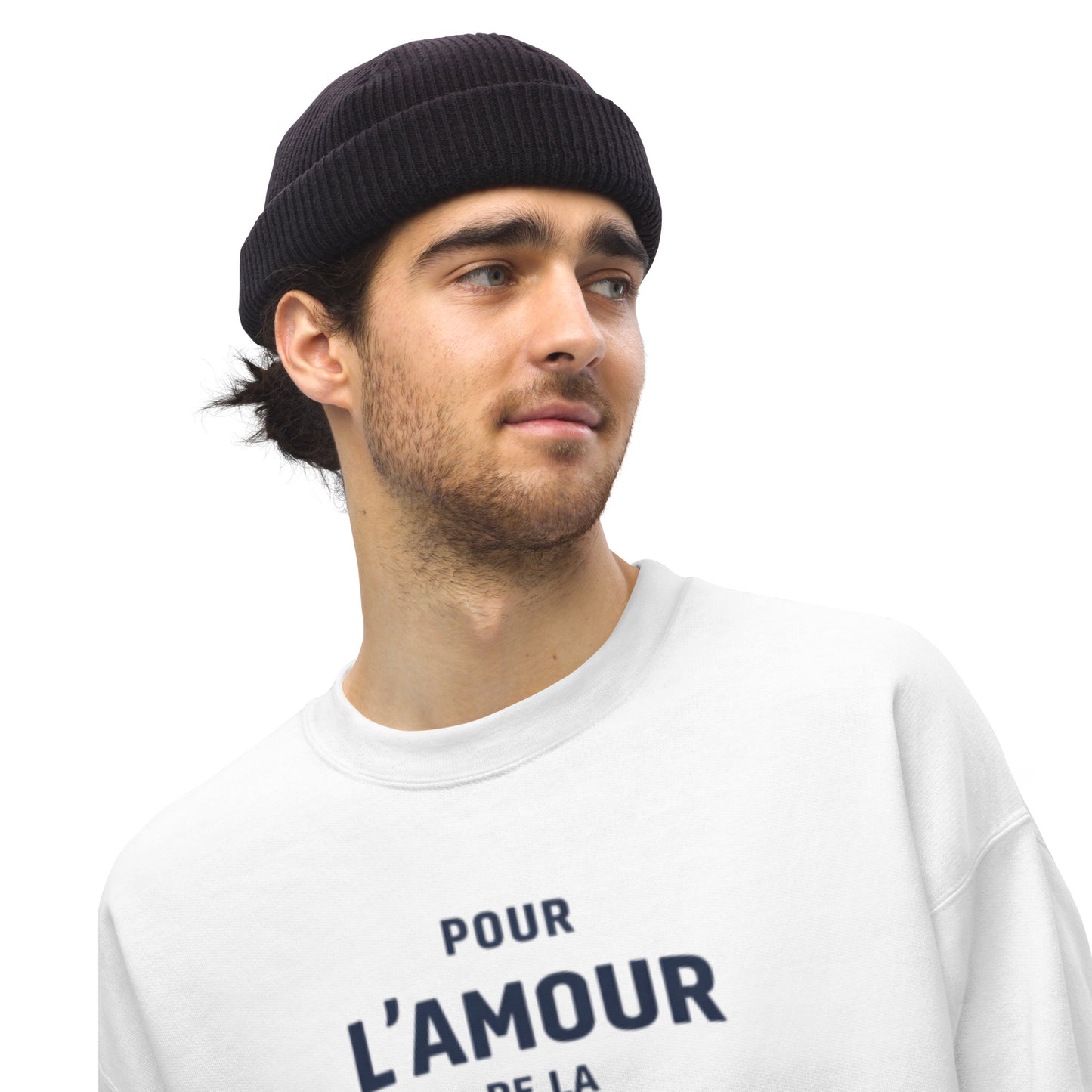 Sweatshirt “Pour L’Amour de la 2CV” – Unisex Crewneck met Minimalistische Typografische Print