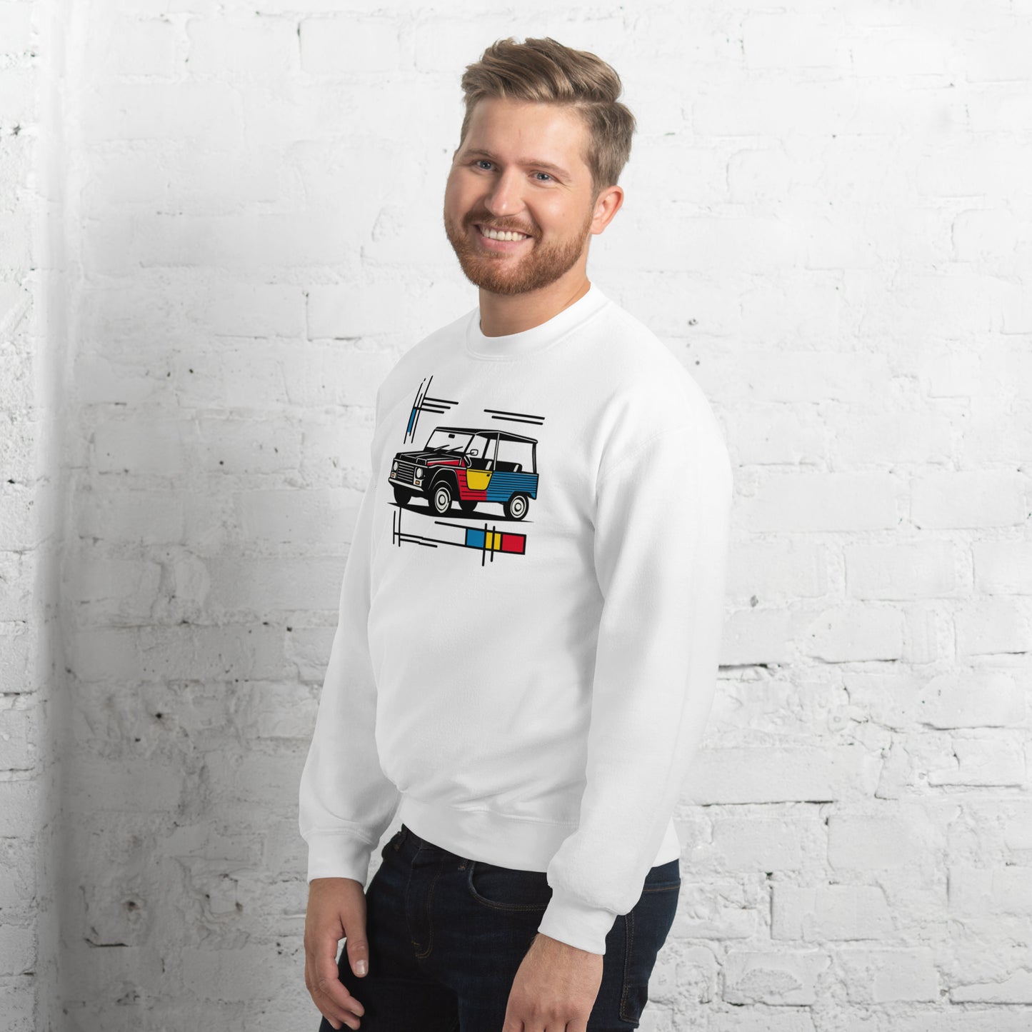 Mondriaan Sweatshirt – Citroën Méhari | Warm, Speels & Tijdloos Design