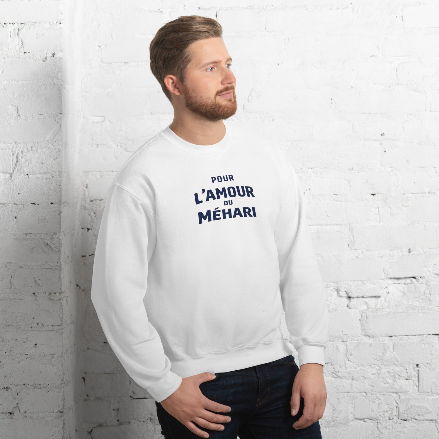 Sweat-shirt « Pour L’Amour du Méhari » – Col rond unisexe avec impression typographique épurée
