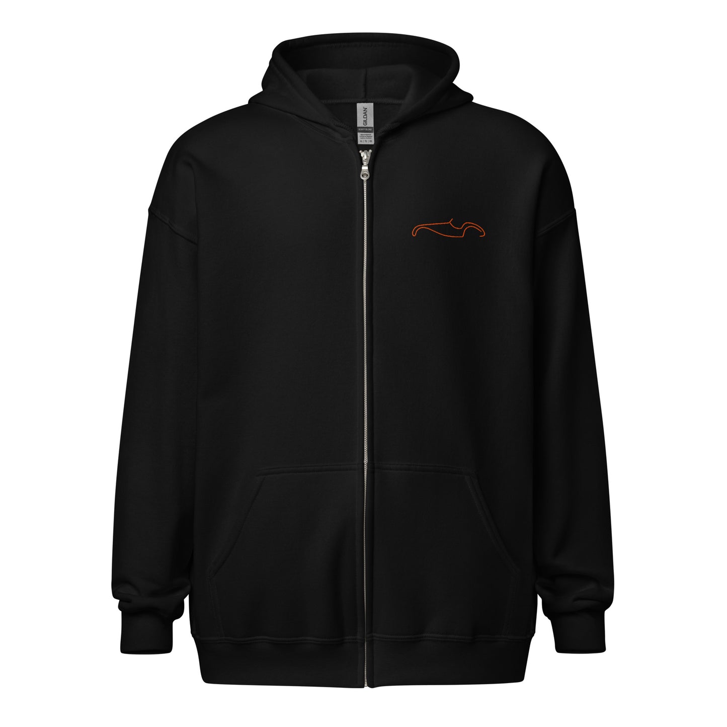 Silhouette Collectie – Burton Sportscar Lijnkunst Unisex Zip Hoodie | Minimalistisch Oranje Geborduurd Design
