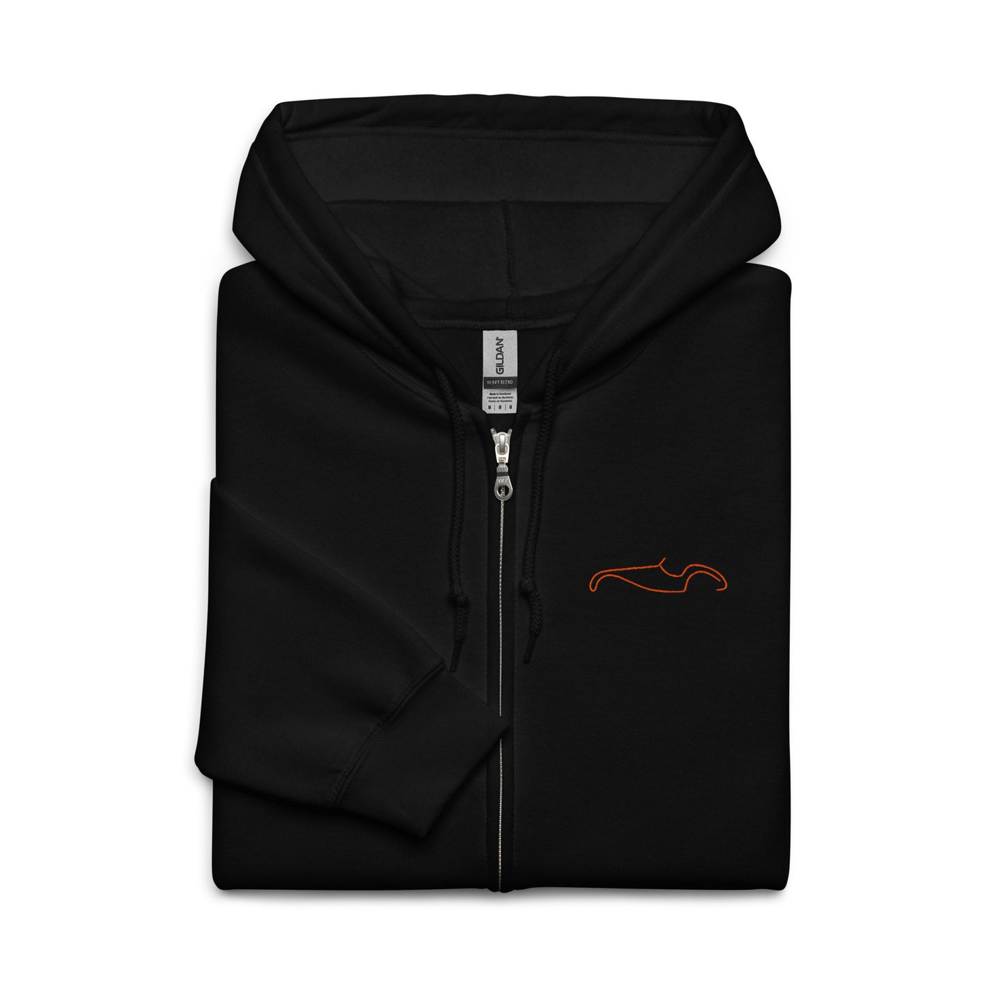Silhouette Collectie – Burton Sportscar Lijnkunst Unisex Zip Hoodie | Minimalistisch Oranje Geborduurd Design