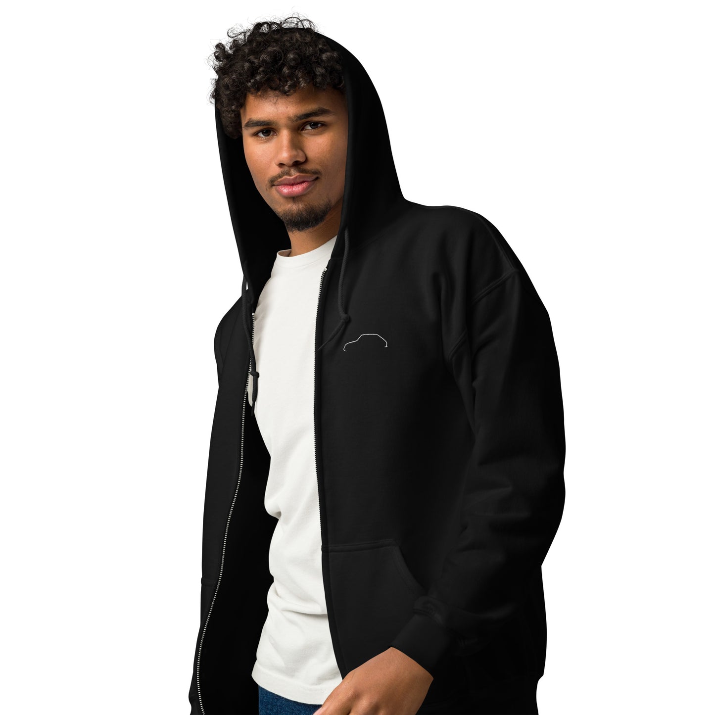 Silhouette Collection – Citroën Ami 8 Line Art Unisex Zip Hoodie | Minimalist White Embroidered Design