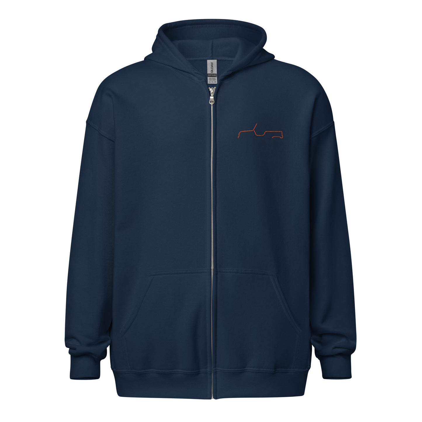 Silhouette Collection – Citroën Méhari Line Art Unisex Zip Hoodie | Minimalist Orange Embroidered Design