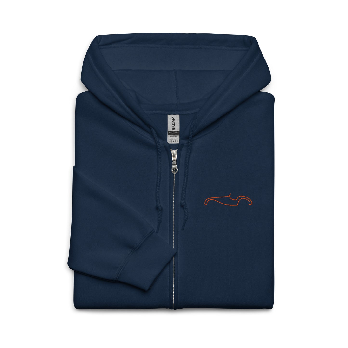 Silhouette Collectie – Burton Sportscar Lijnkunst Unisex Zip Hoodie | Minimalistisch Oranje Geborduurd Design