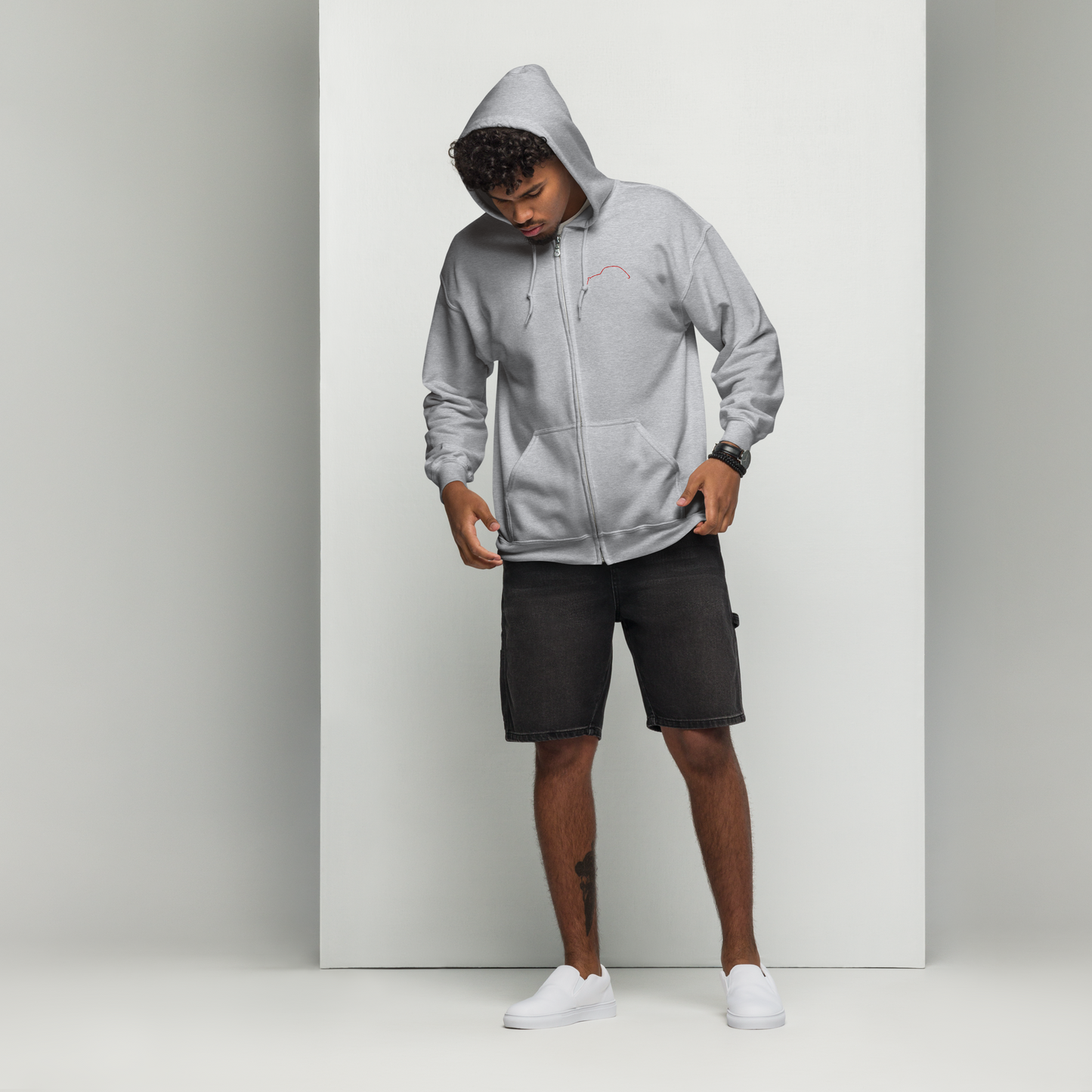 Silhouette Collectie – Citroën 2CV Lijnkunst Unisex Zip Hoodie | Minimalistisch Geborduurd Design