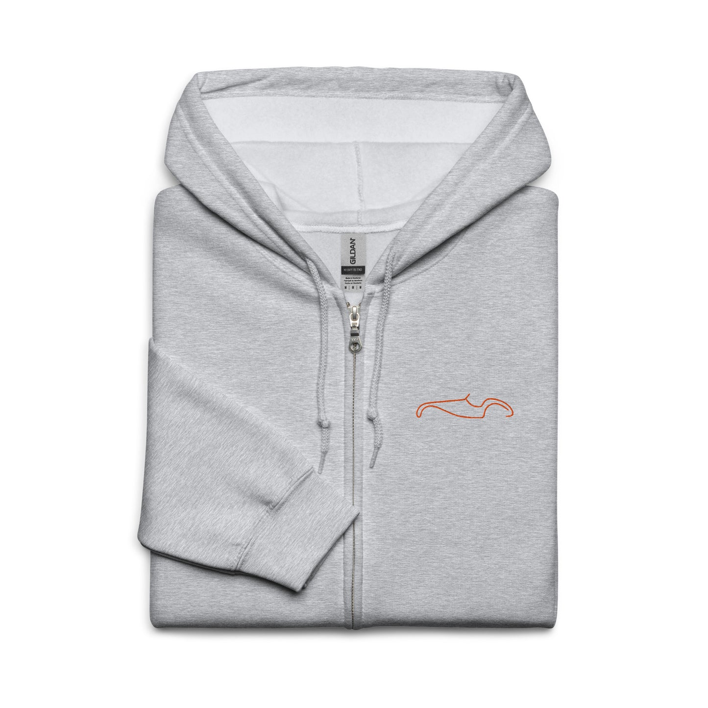 Silhouette Collectie – Burton Sportscar Lijnkunst Unisex Zip Hoodie | Minimalistisch Oranje Geborduurd Design