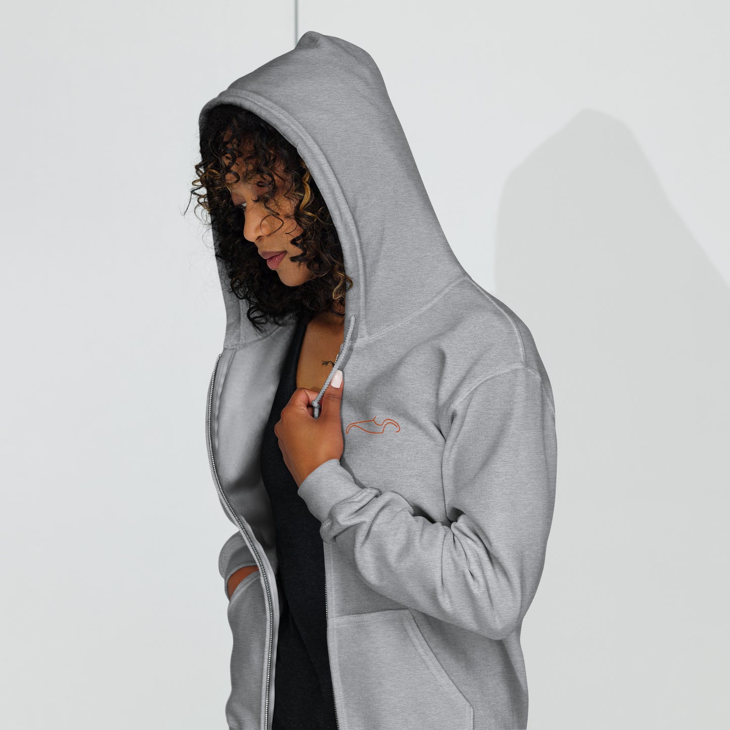 Silhouette Collectie – Burton Sportscar Lijnkunst Unisex Zip Hoodie | Minimalistisch Oranje Geborduurd Design