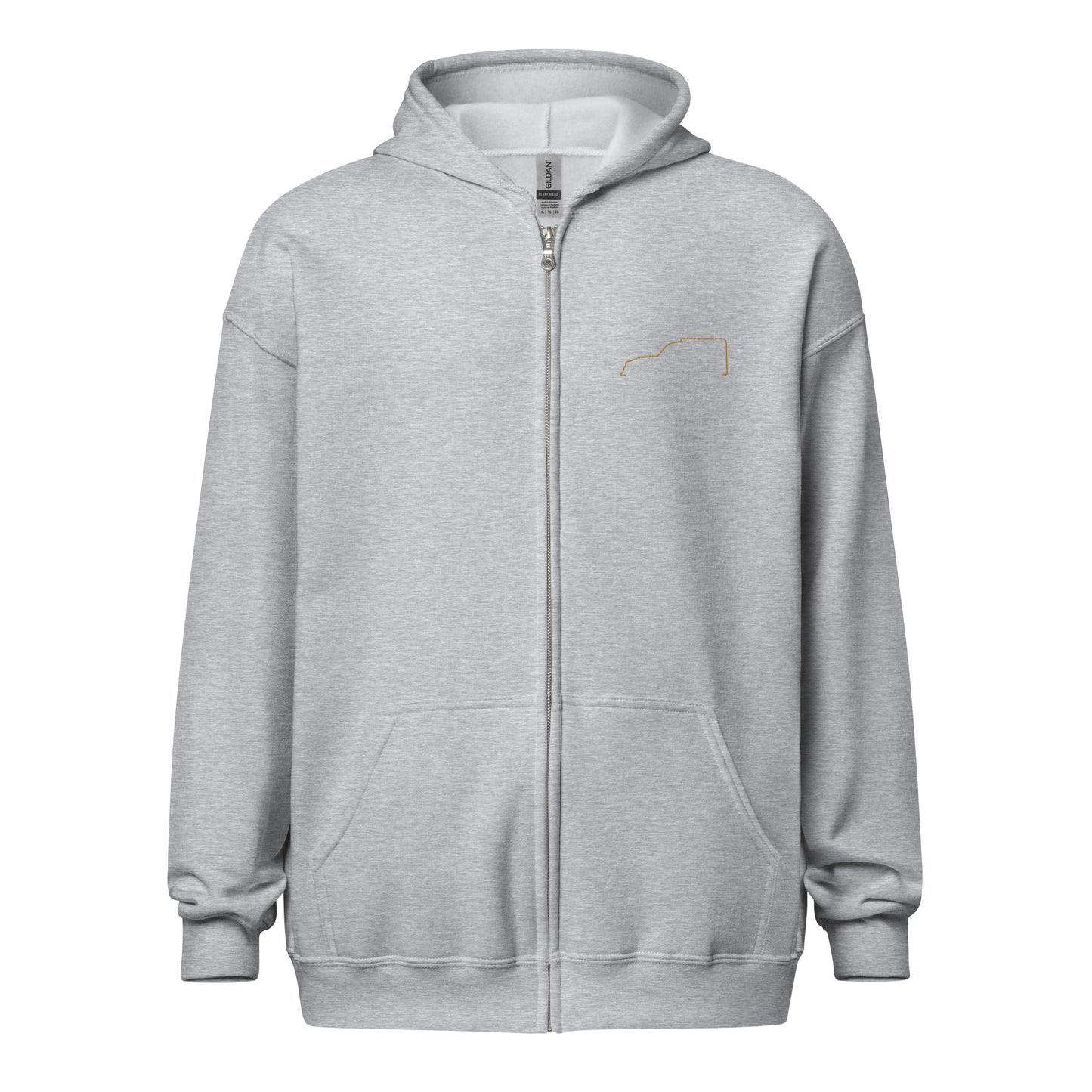 Silhouette Collectie – Citroën Fourgonnette Lijnkunst Unisex Zip Hoodie | Minimalistisch Beige Geborduurd Design
