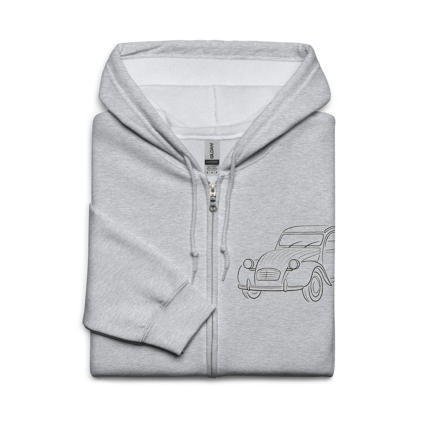 Sweat à Capuche Zippé Citroën 2CV – Dessin Double Trait | Sweat à Capuche Polaire Premium avec Fermeture Éclair