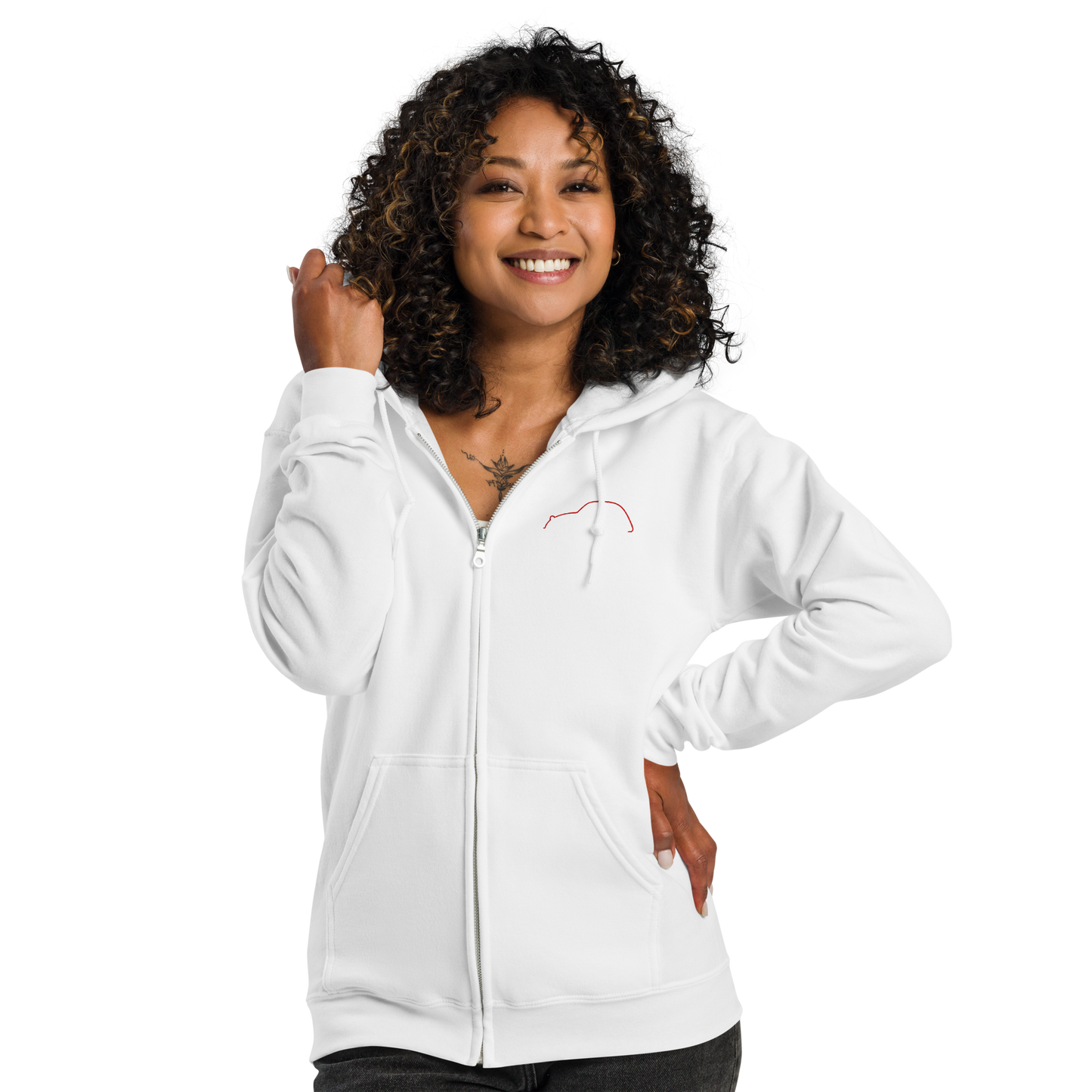 Silhouette Collectie – Citroën 2CV Lijnkunst Unisex Zip Hoodie | Minimalistisch Geborduurd Design