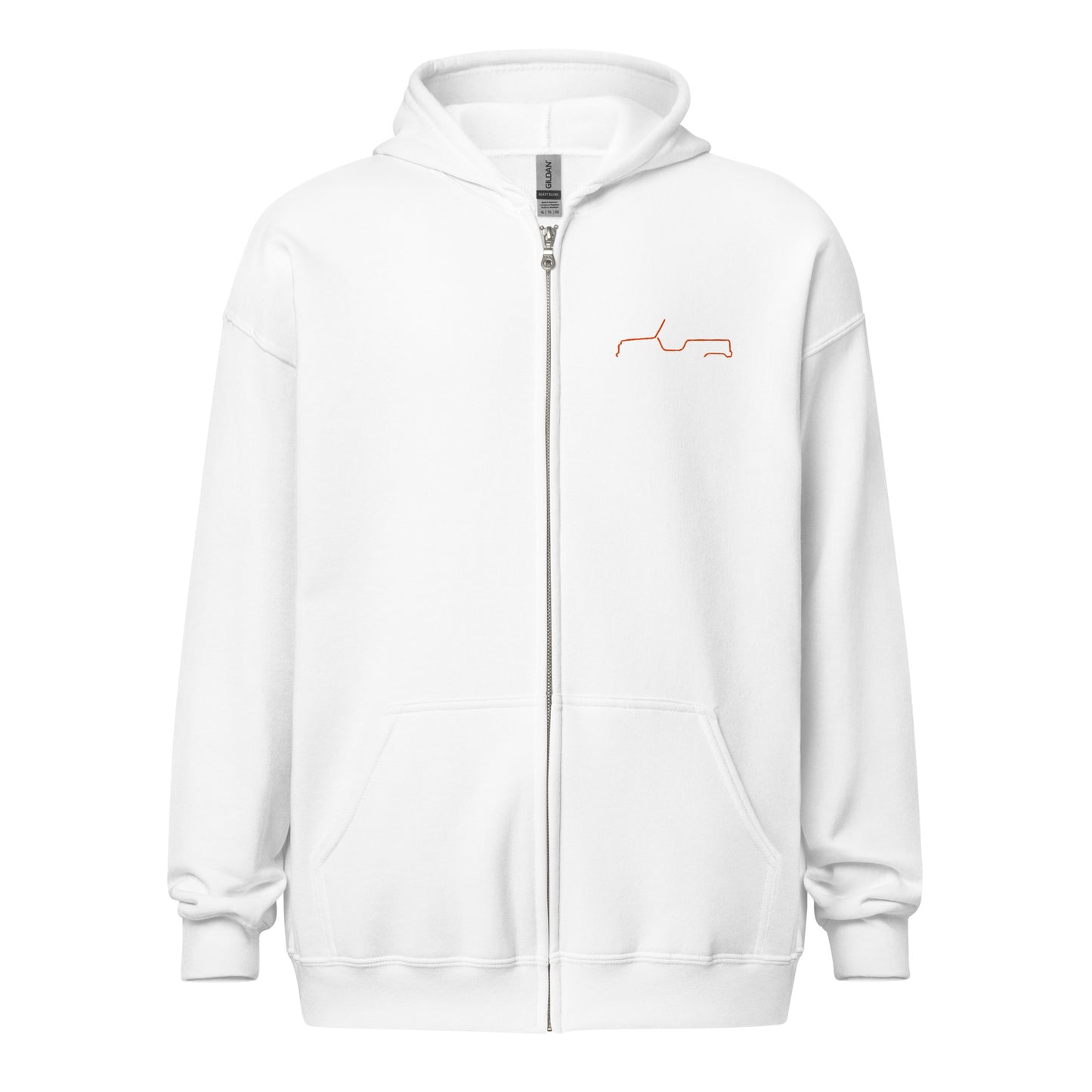 Silhouette Collection – Citroën Méhari Line Art Unisex Zip Hoodie | Minimalist Orange Embroidered Design