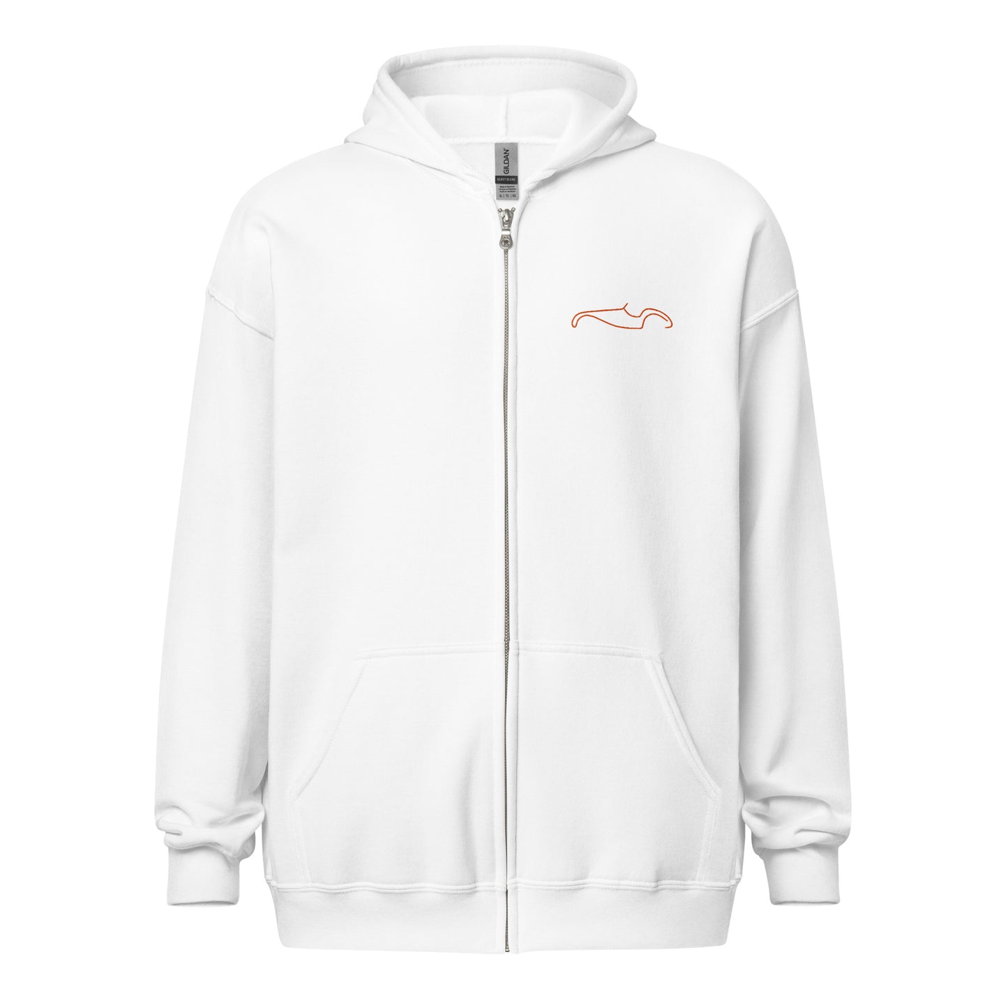 Silhouette Collectie – Burton Sportscar Lijnkunst Unisex Zip Hoodie | Minimalistisch Oranje Geborduurd Design