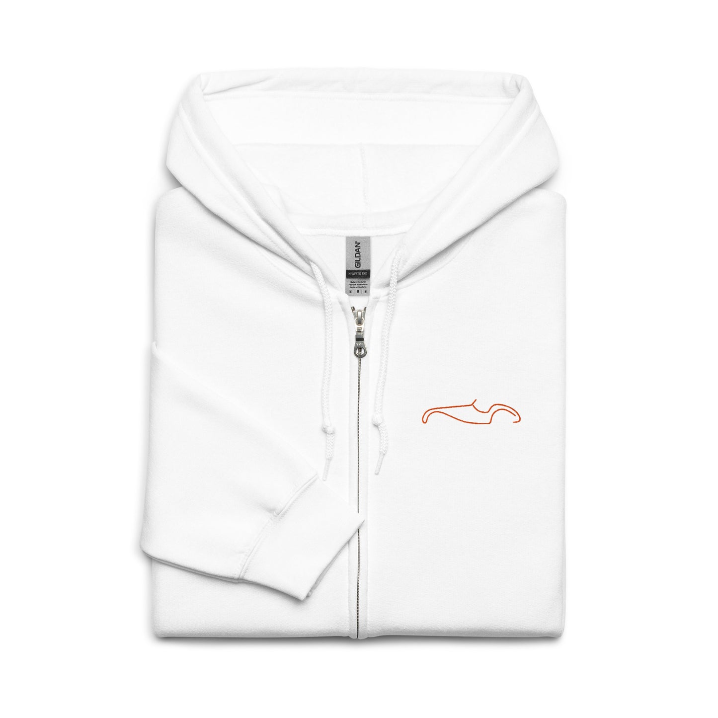 Silhouette Collectie – Burton Sportscar Lijnkunst Unisex Zip Hoodie | Minimalistisch Oranje Geborduurd Design