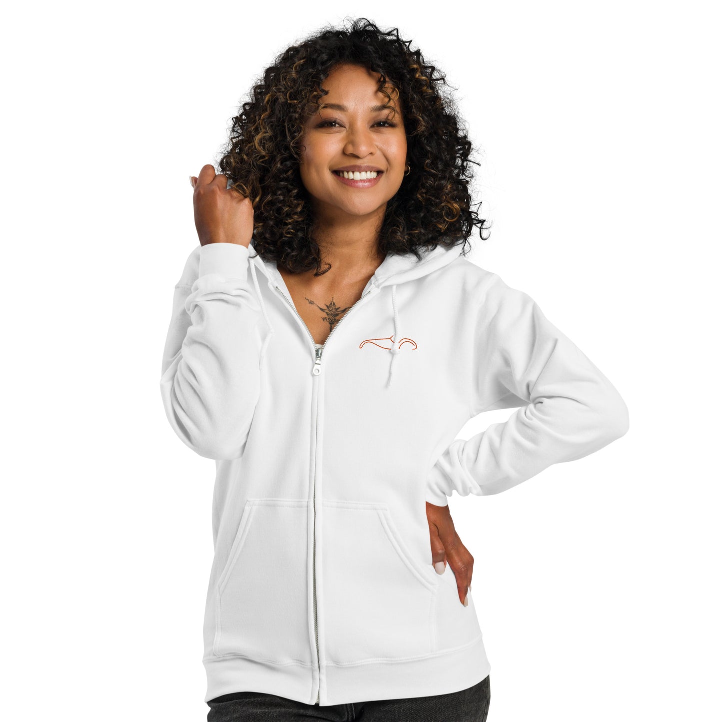 Silhouette Collectie – Burton Sportscar Lijnkunst Unisex Zip Hoodie | Minimalistisch Oranje Geborduurd Design
