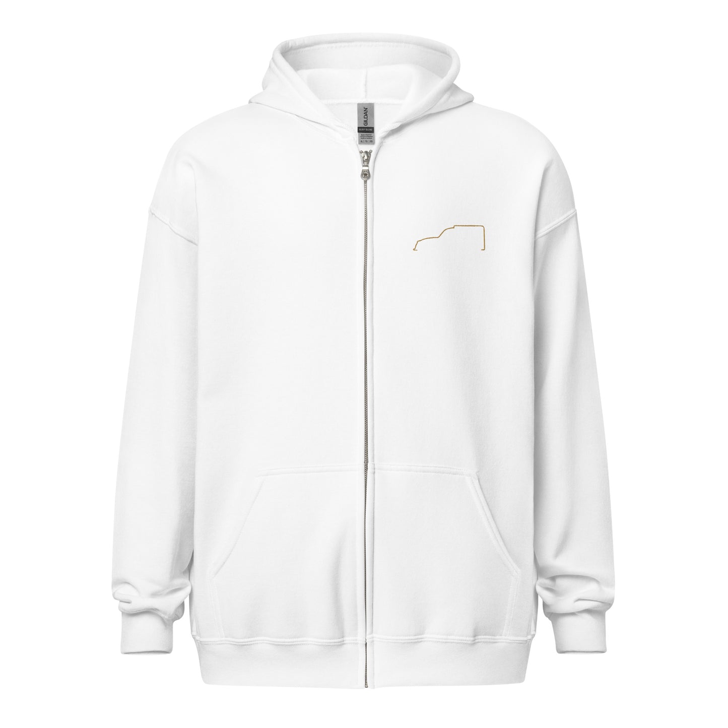 Silhouette Collectie – Citroën Fourgonnette Lijnkunst Unisex Zip Hoodie | Minimalistisch Beige Geborduurd Design