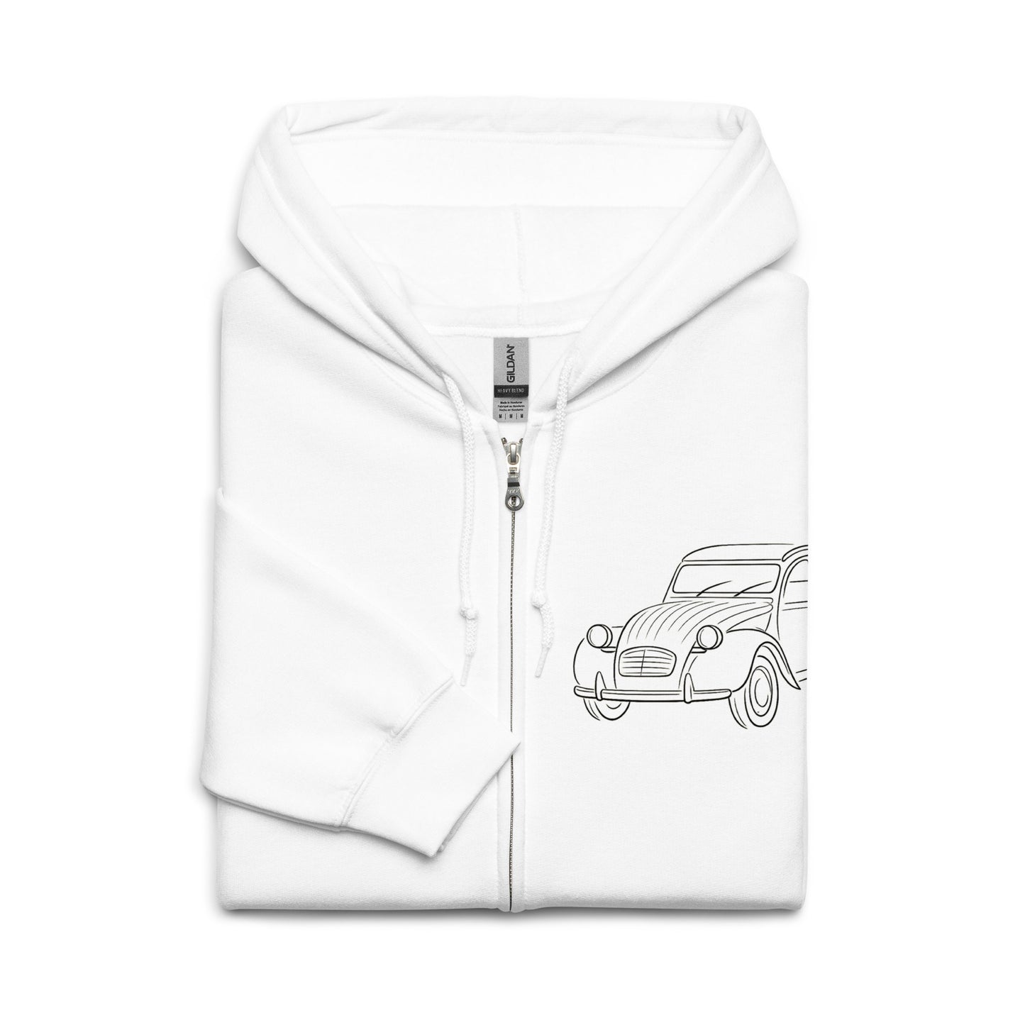 Sweat à Capuche Zippé Citroën 2CV – Dessin Double Trait | Sweat à Capuche Polaire Premium avec Fermeture Éclair
