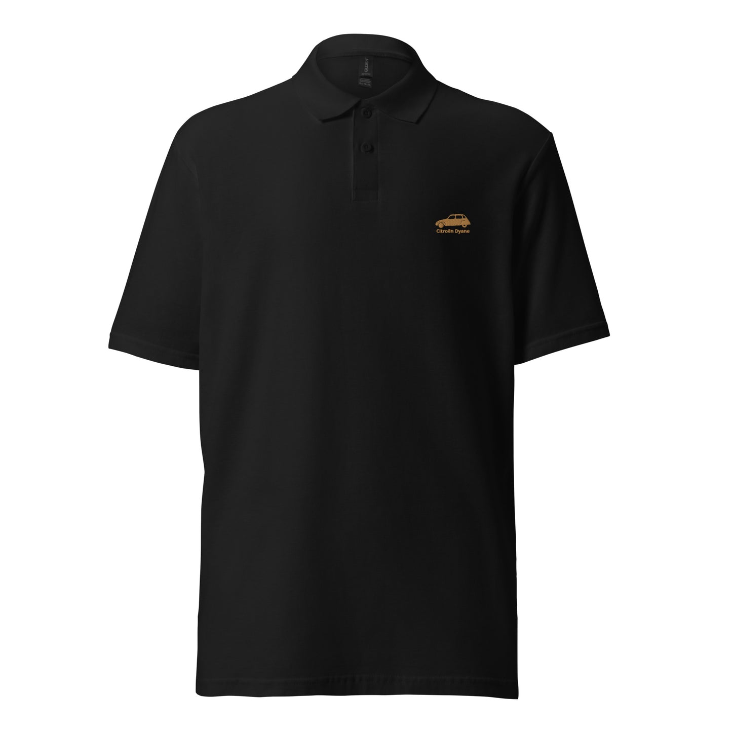 Beige embroidered Citroën Dyane polo available in Black or White