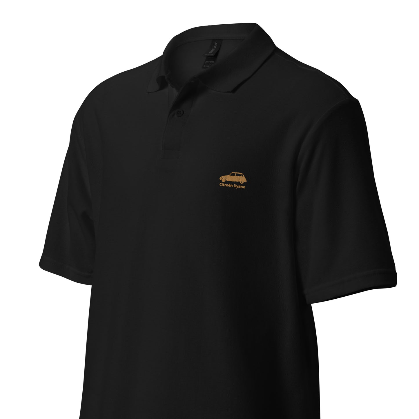 Beige embroidered Citroën Dyane polo available in Black or White