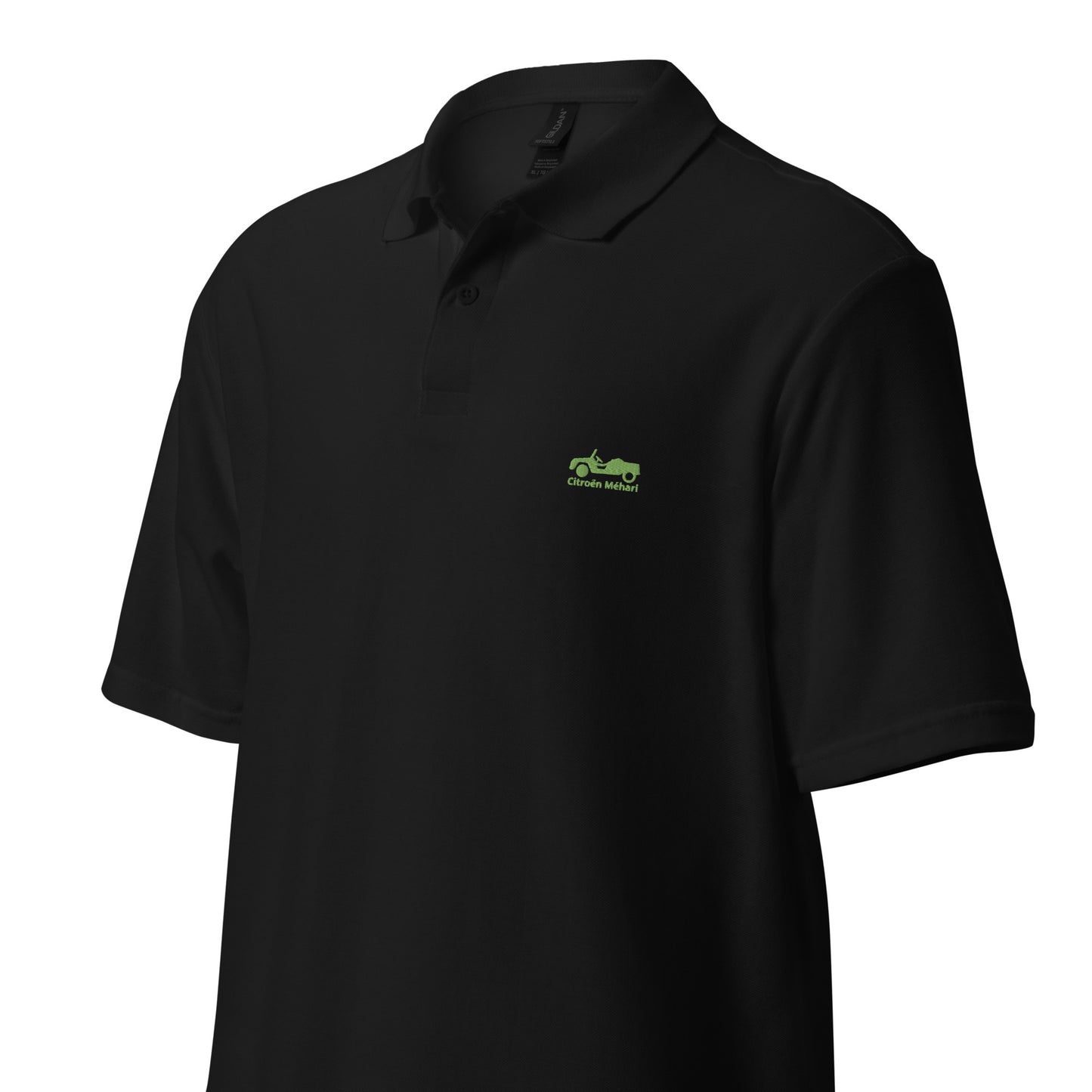 Montana green embroidered Citroën Méhari polo available in Black, Navy, Gray or White