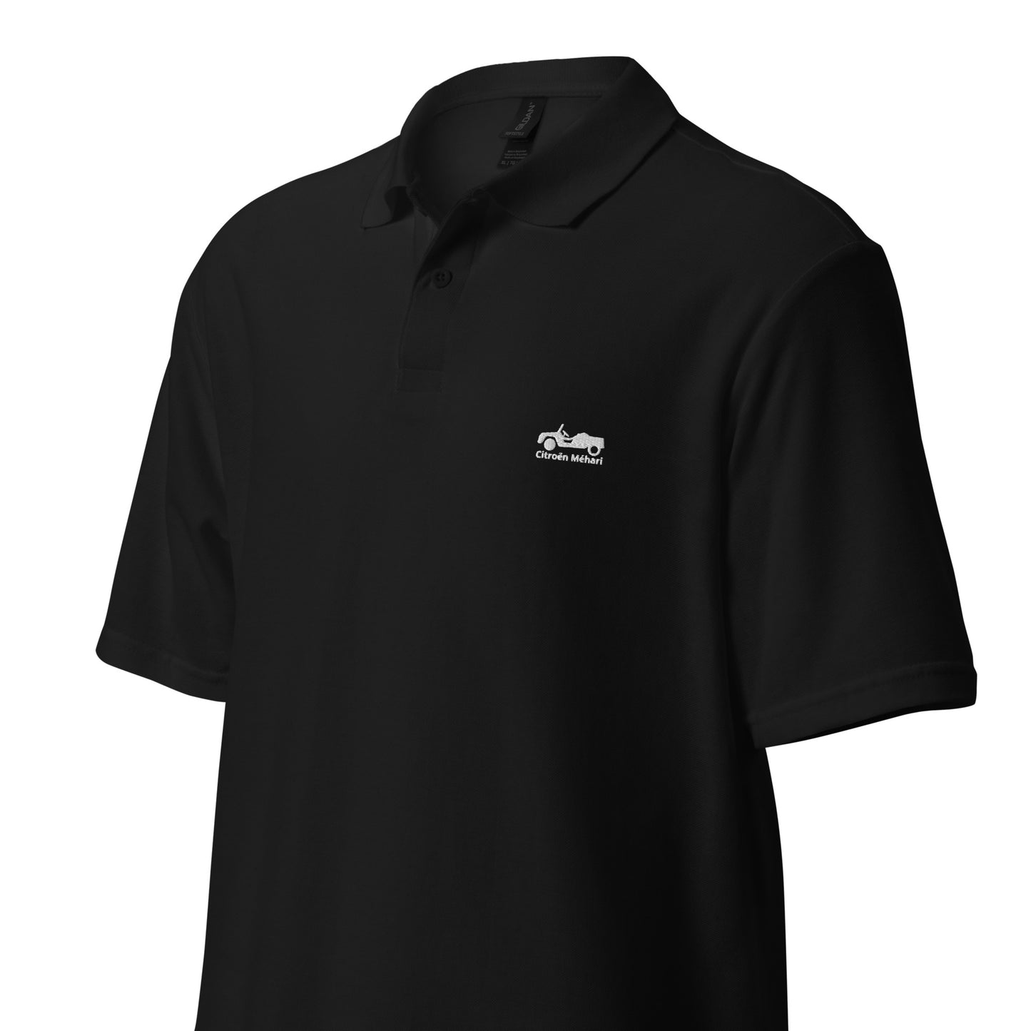 Azur White embroidered Citroën Méhari polo available in Black, Navy, Gray or White