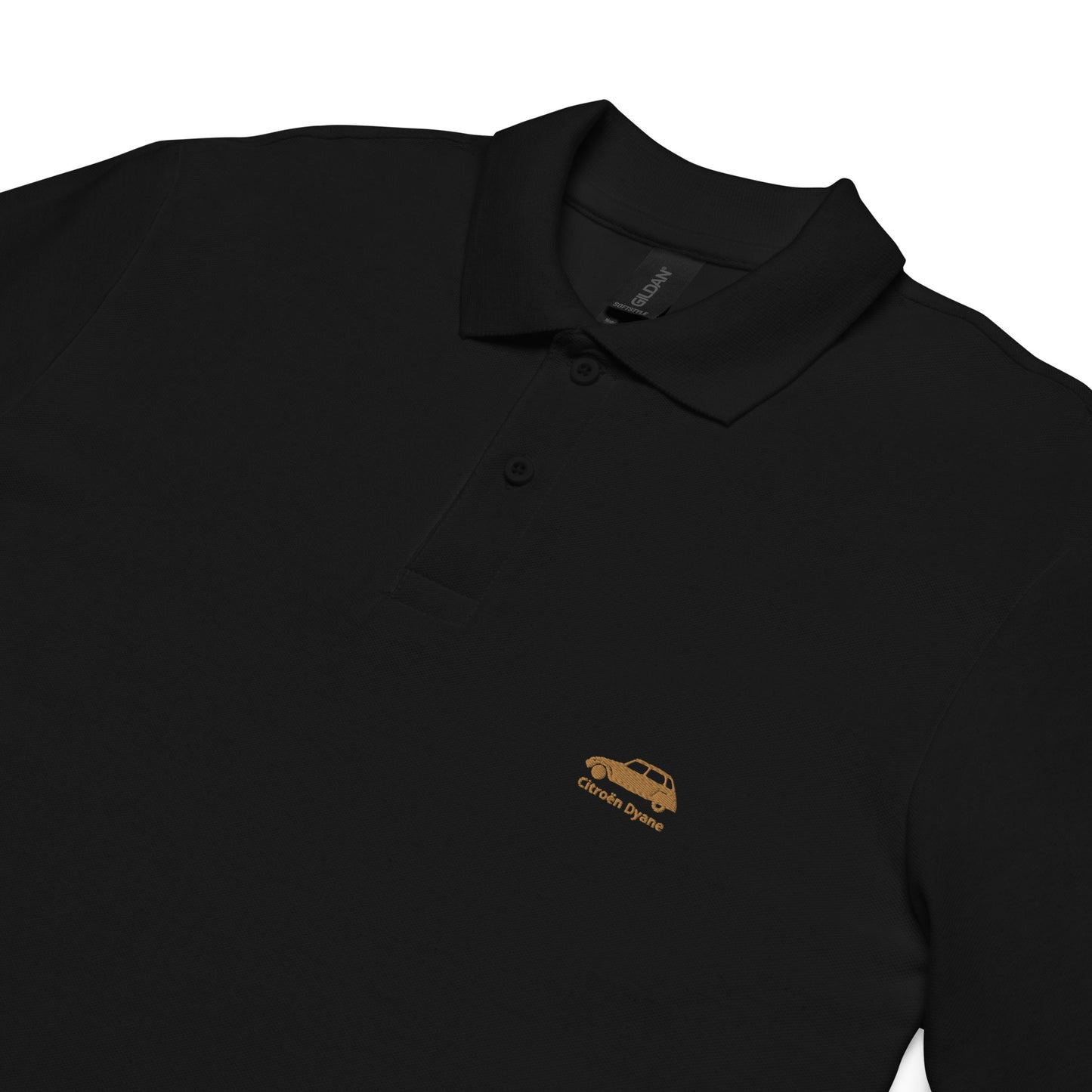 Beige embroidered Citroën Dyane polo available in Black or White