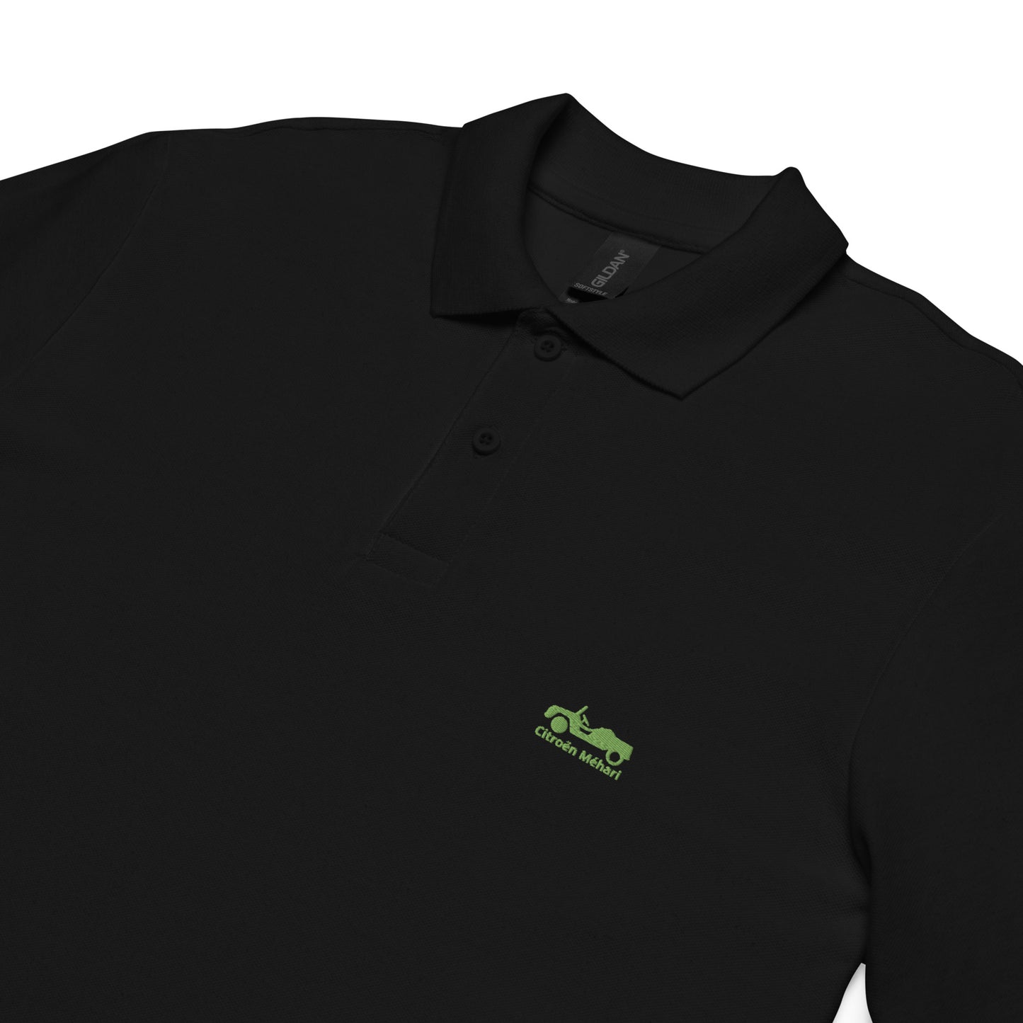 Montana green embroidered Citroën Méhari polo available in Black, Navy, Gray or White