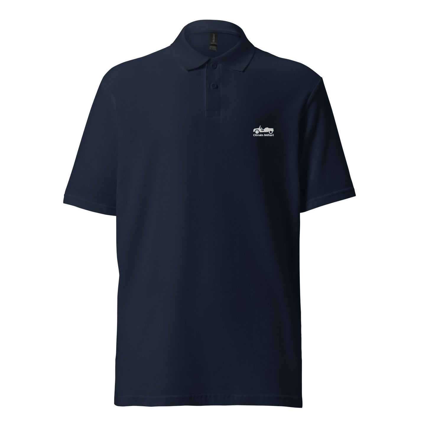 Azur White embroidered Citroën Méhari polo available in Black, Navy, Gray or White