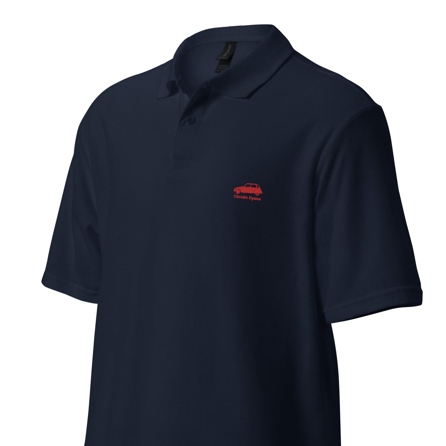 Red embroidered Citroën Dyane polo available in Black, Navy, Gray or White Regular price