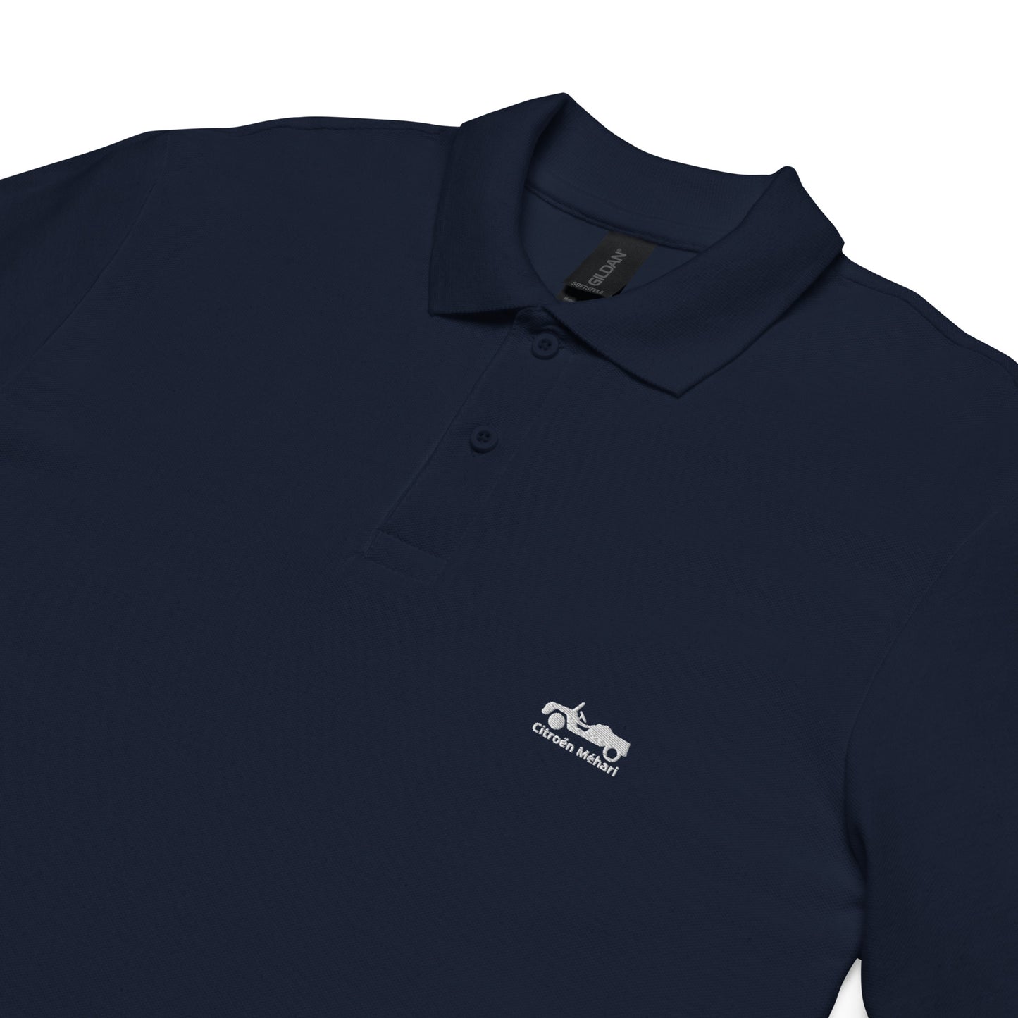 Azur White embroidered Citroën Méhari polo available in Black, Navy, Gray or White