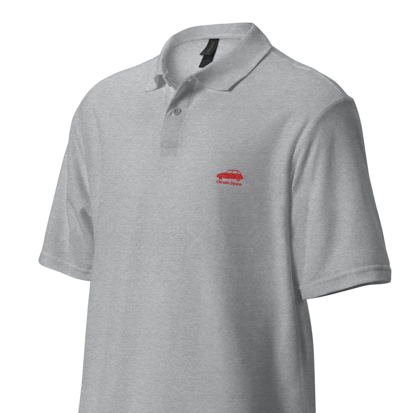 Red embroidered Citroën Dyane polo available in Black, Navy, Gray or White Regular price