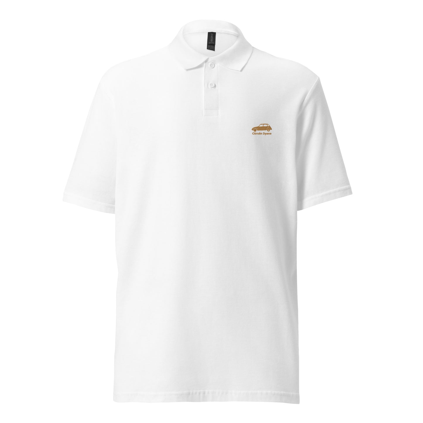 Beige embroidered Citroën Dyane polo available in Black or White