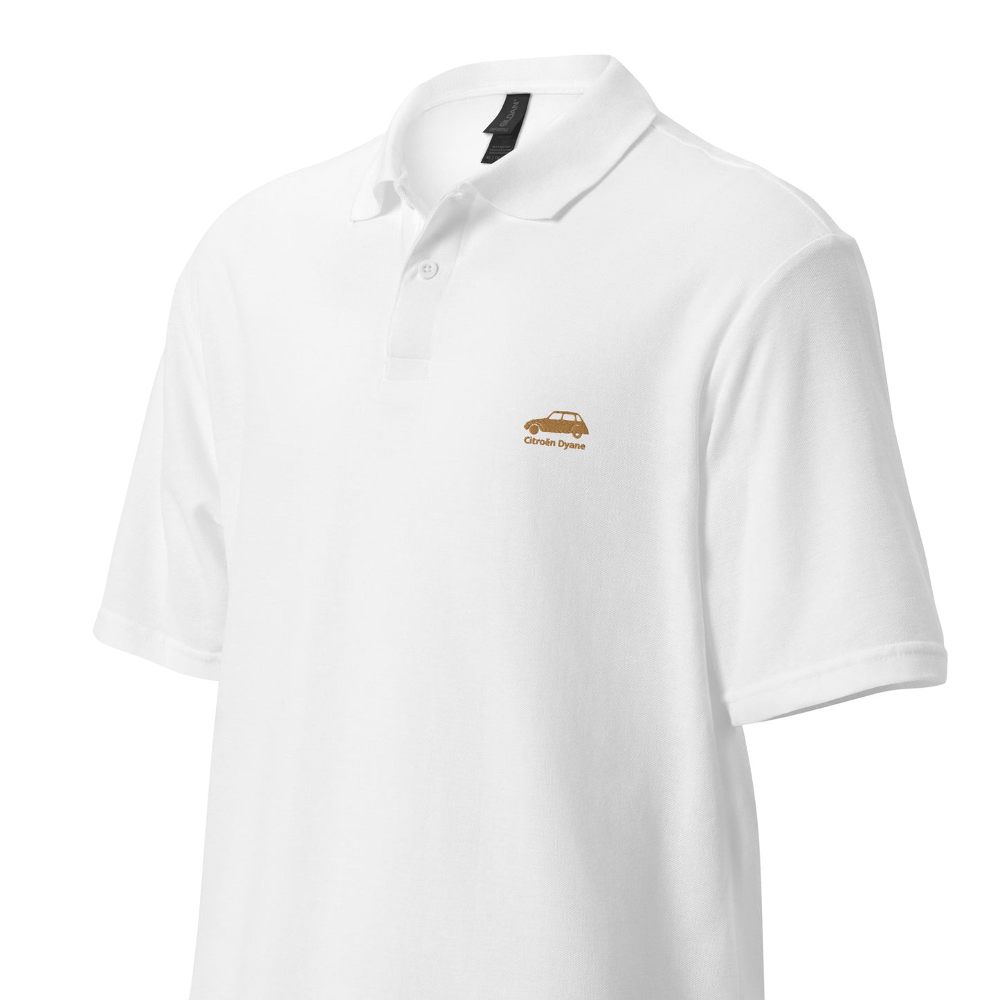 Beige embroidered Citroën Dyane polo available in Black or White