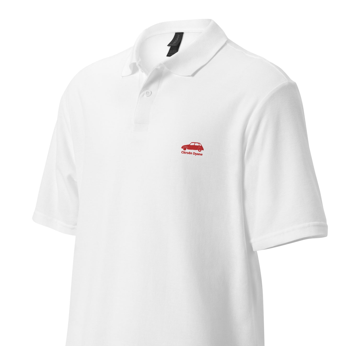 Red embroidered Citroën Dyane polo available in Black, Navy, Gray or White Regular price