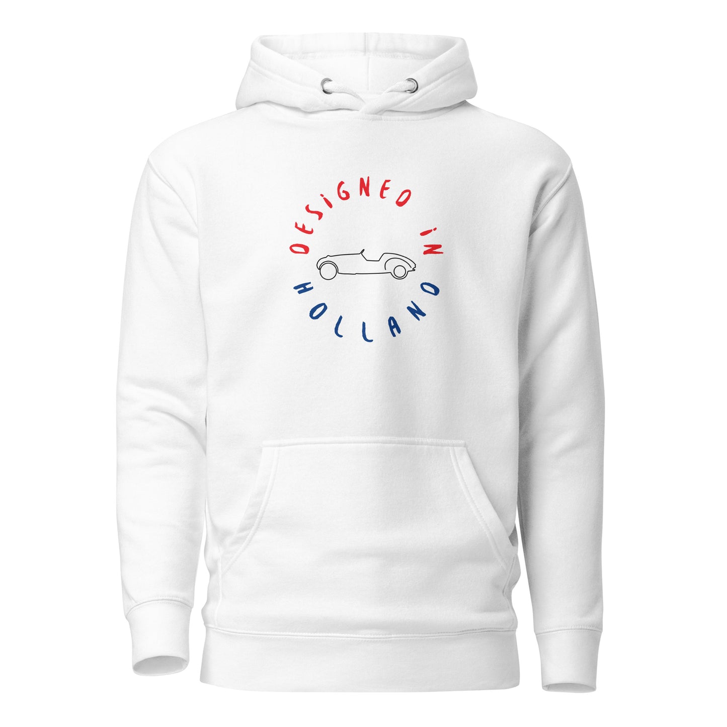 Designed in Holland Burton sportscar hoodie Uniseks - Wit