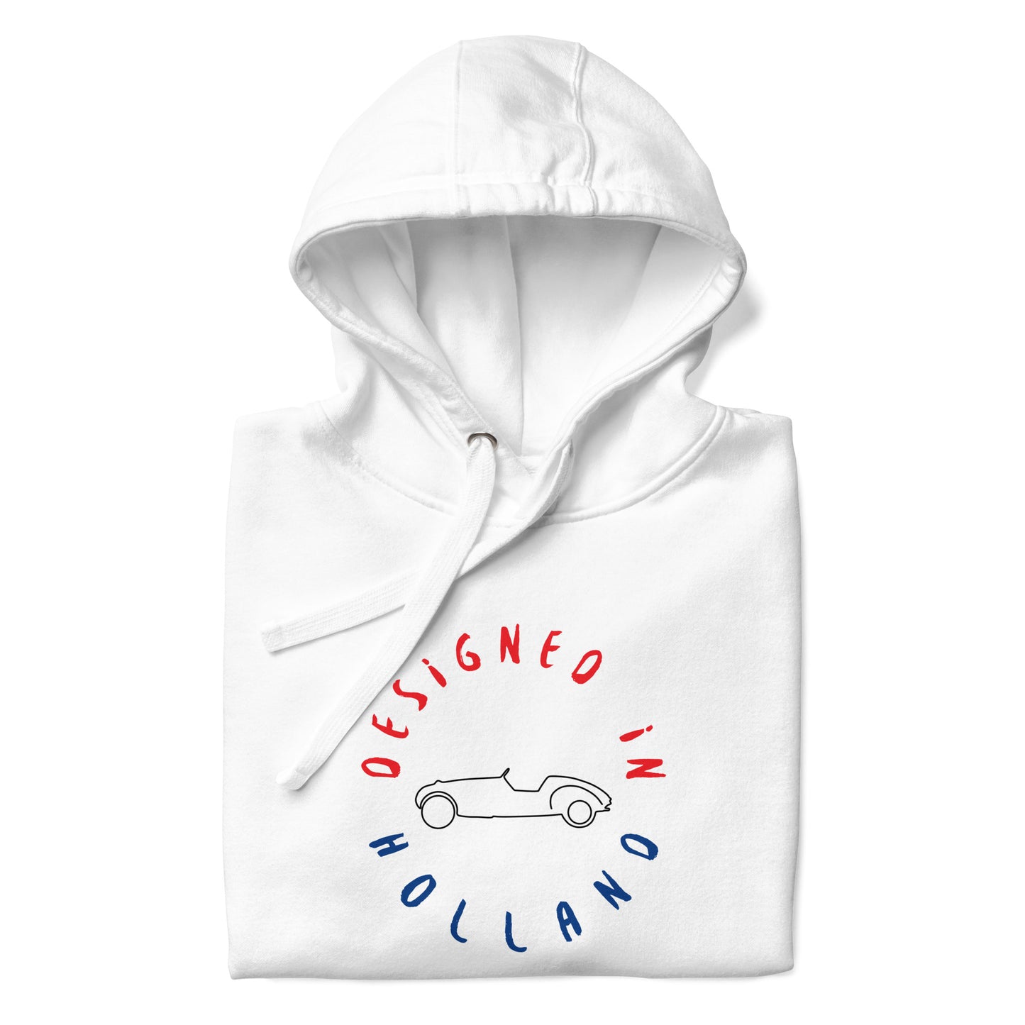 Designed in Holland Burton sportscar hoodie Uniseks - Wit