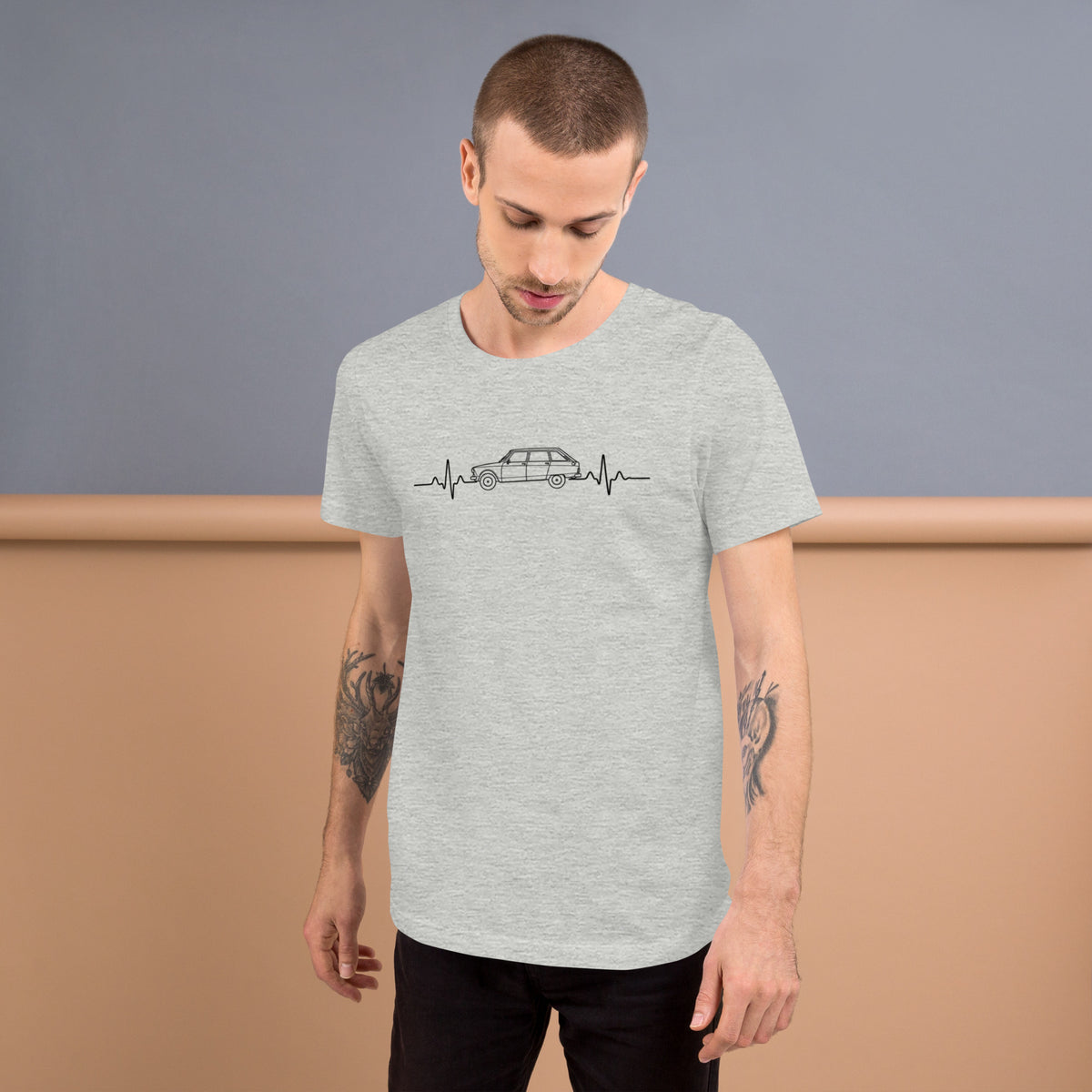 Citroën AMI8 Heartbeat T-shirt – Minimalistische Lijntekening | Heartbeat Collectie
