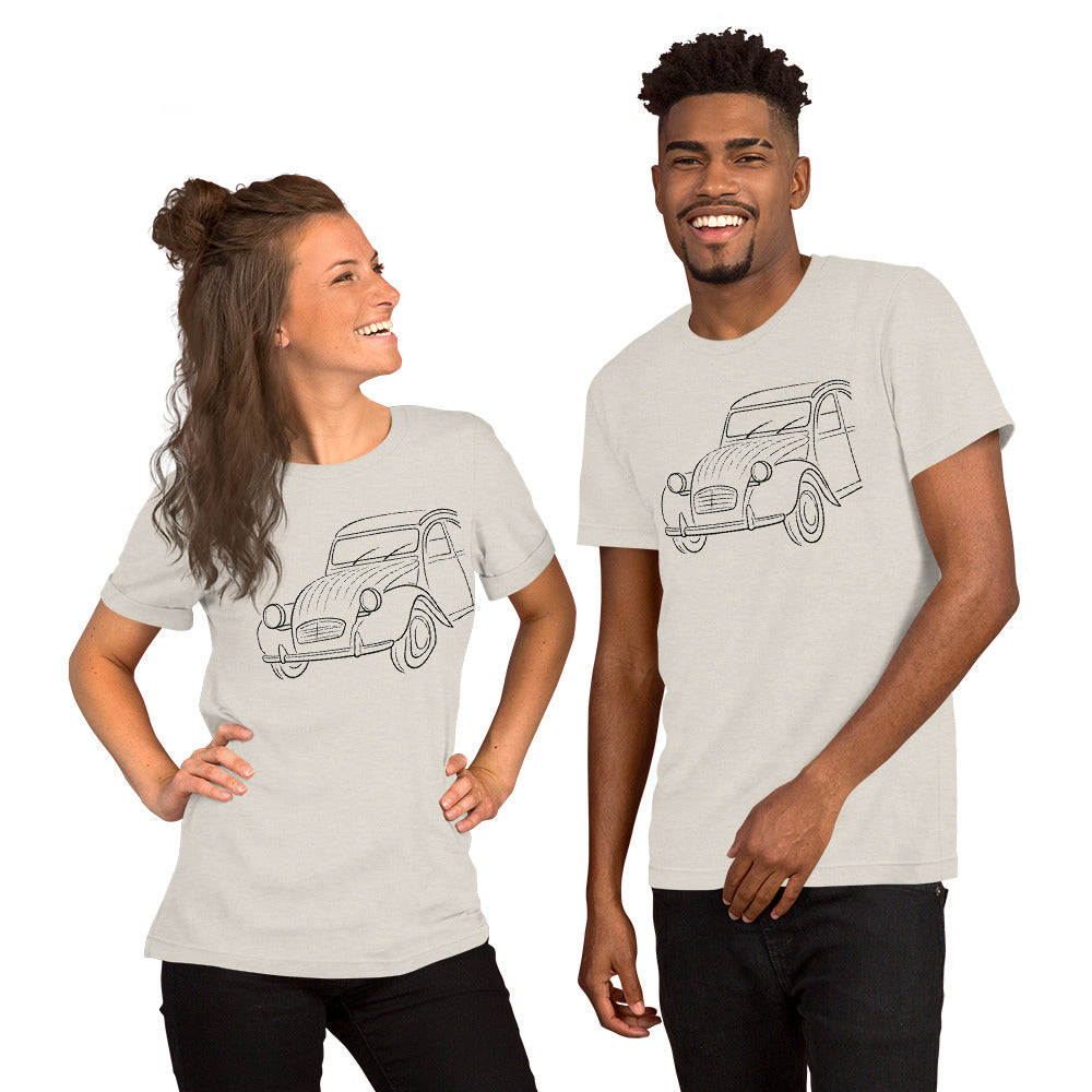 Citroën 2CV T-shirt – Minimalistische Lijntekening van een Franse Klassieker